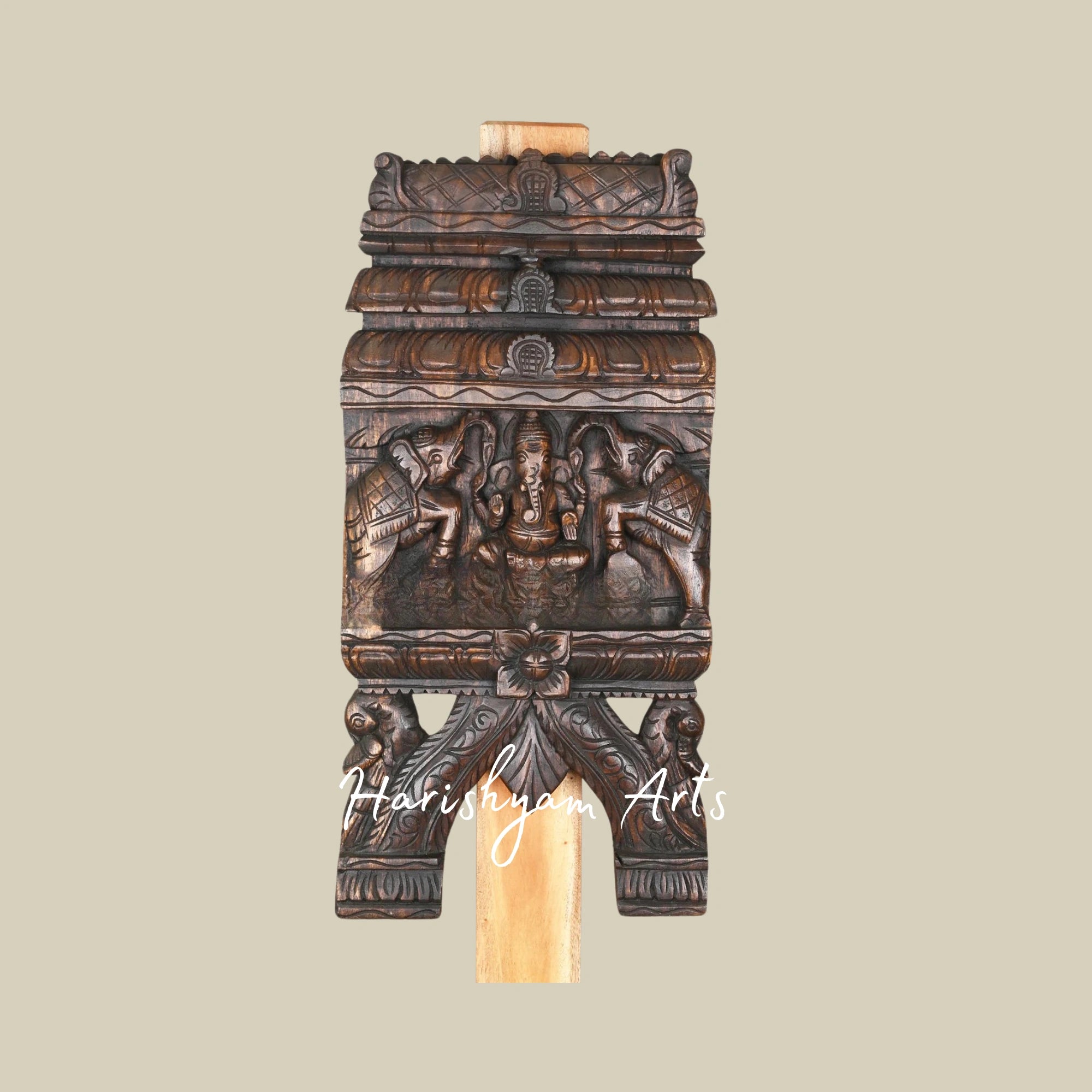 24" Kopuram Design Wooden Gaja Ganesha Kavadi with Intricate Craftsmanship