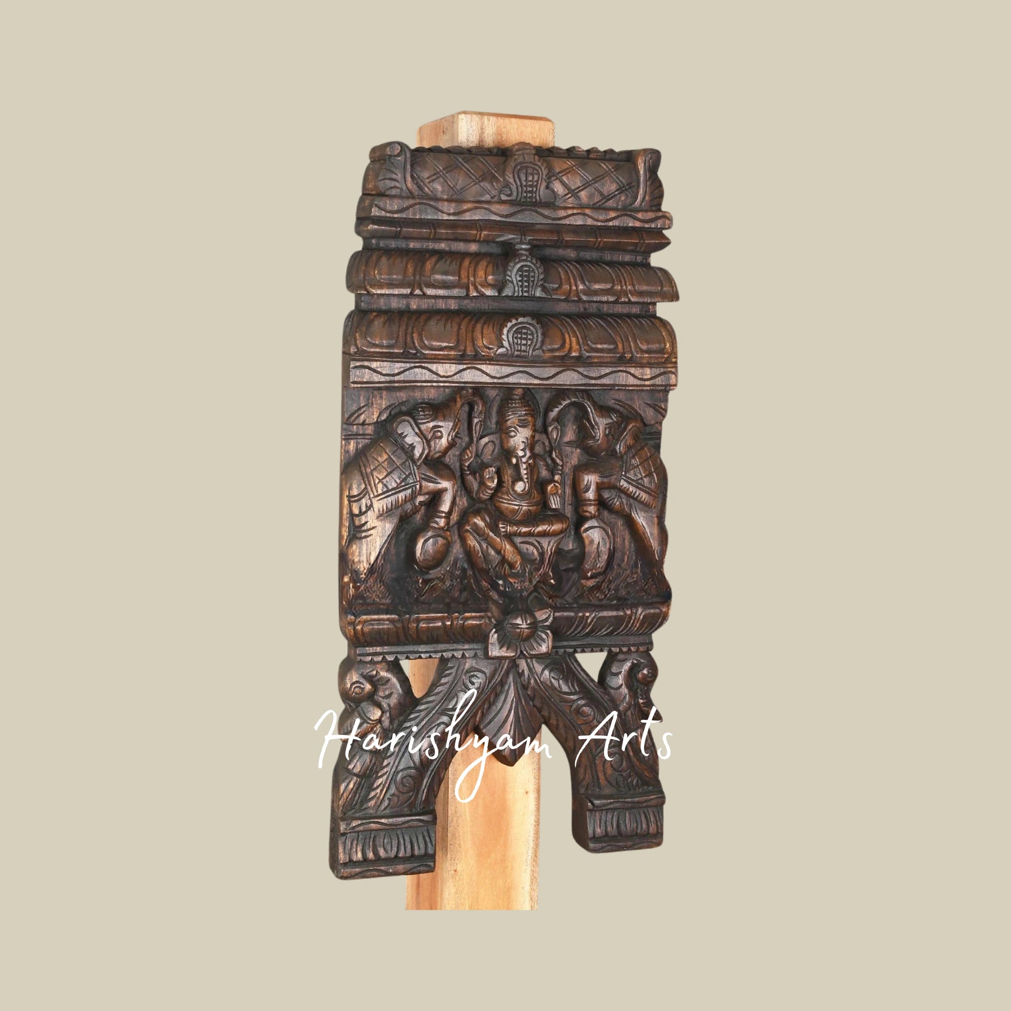 24" Kopuram Design Wooden Gaja Ganesha Kavadi with Intricate Craftsmanship
