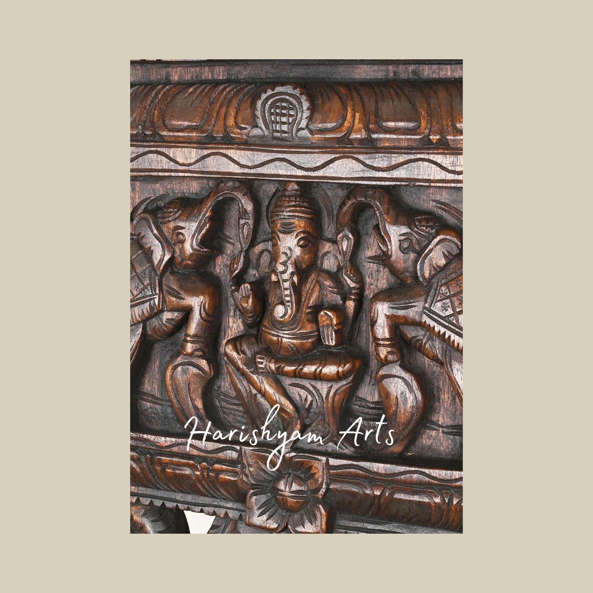 24" Kopuram Design Wooden Gaja Ganesha Kavadi with Intricate Craftsmanship