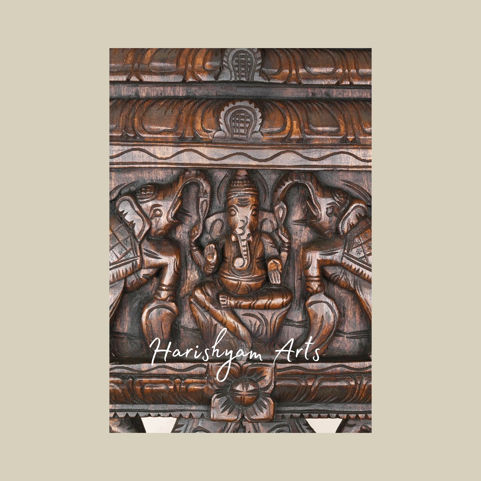 24" Kopuram Design Wooden Gaja Ganesha Kavadi with Intricate Craftsmanship