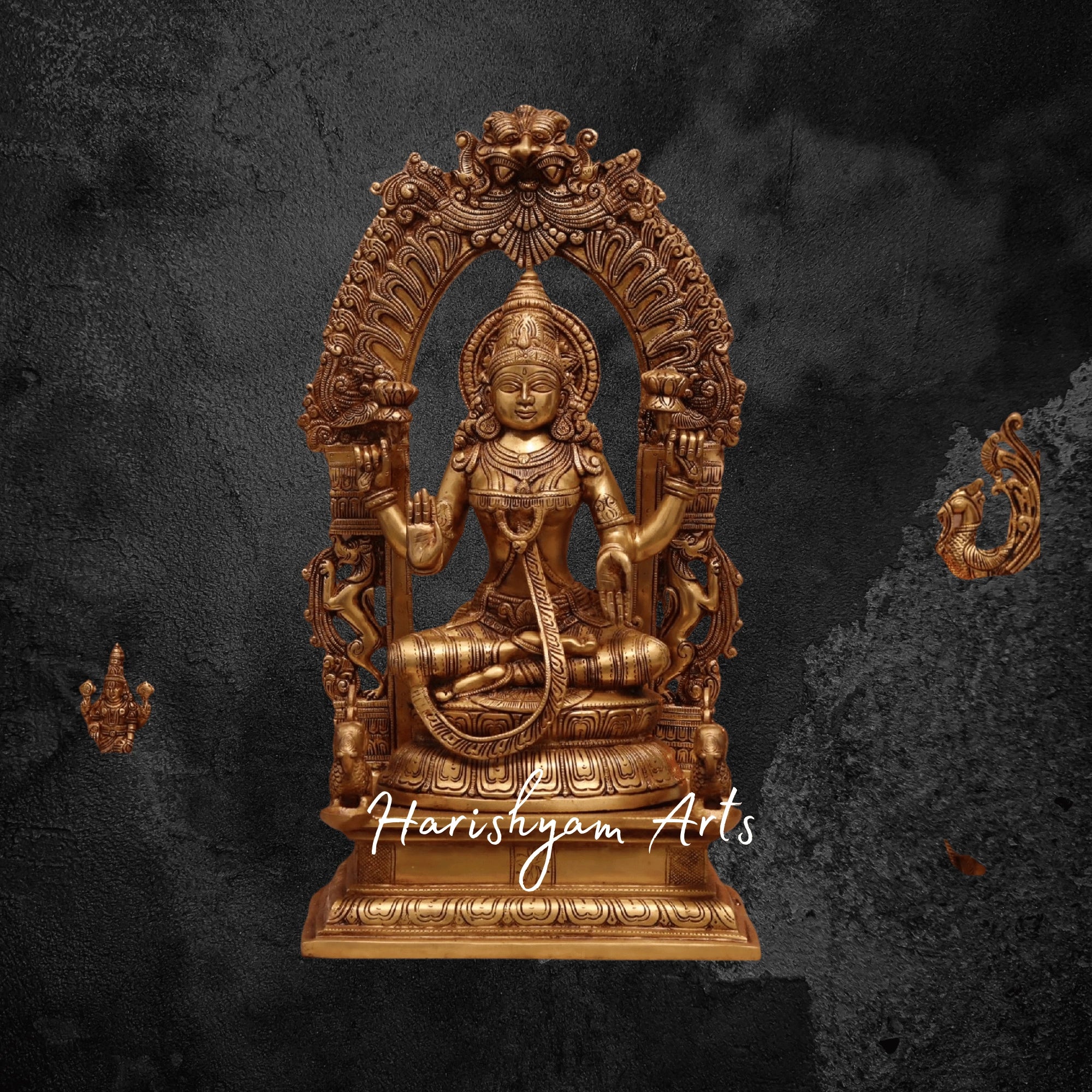 24" Large Brass Lakshmi Mata Murti Sitting on a Majestic Throne