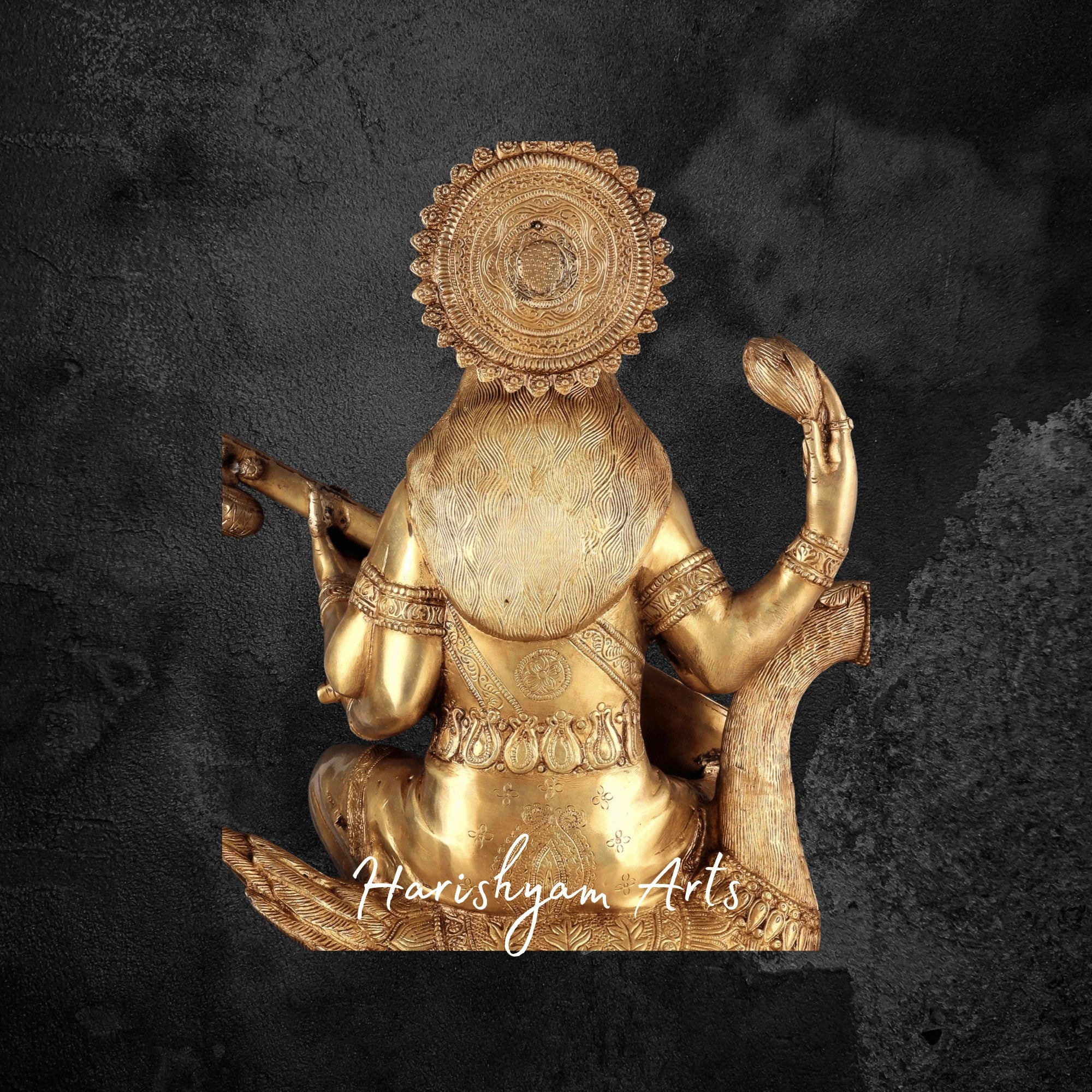 24" Large Saraswati Brass Idol Seated on Swan for Home Temple or School Use