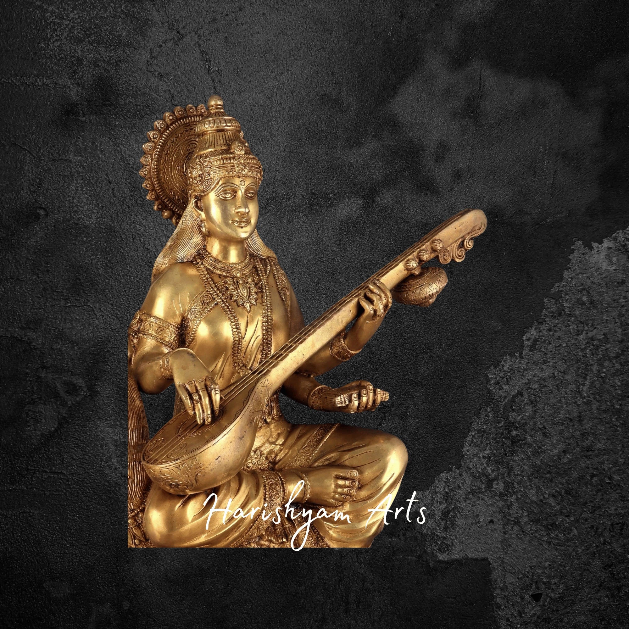 24" Large Saraswati Brass Idol Seated on Swan for Home Temple or School Use
