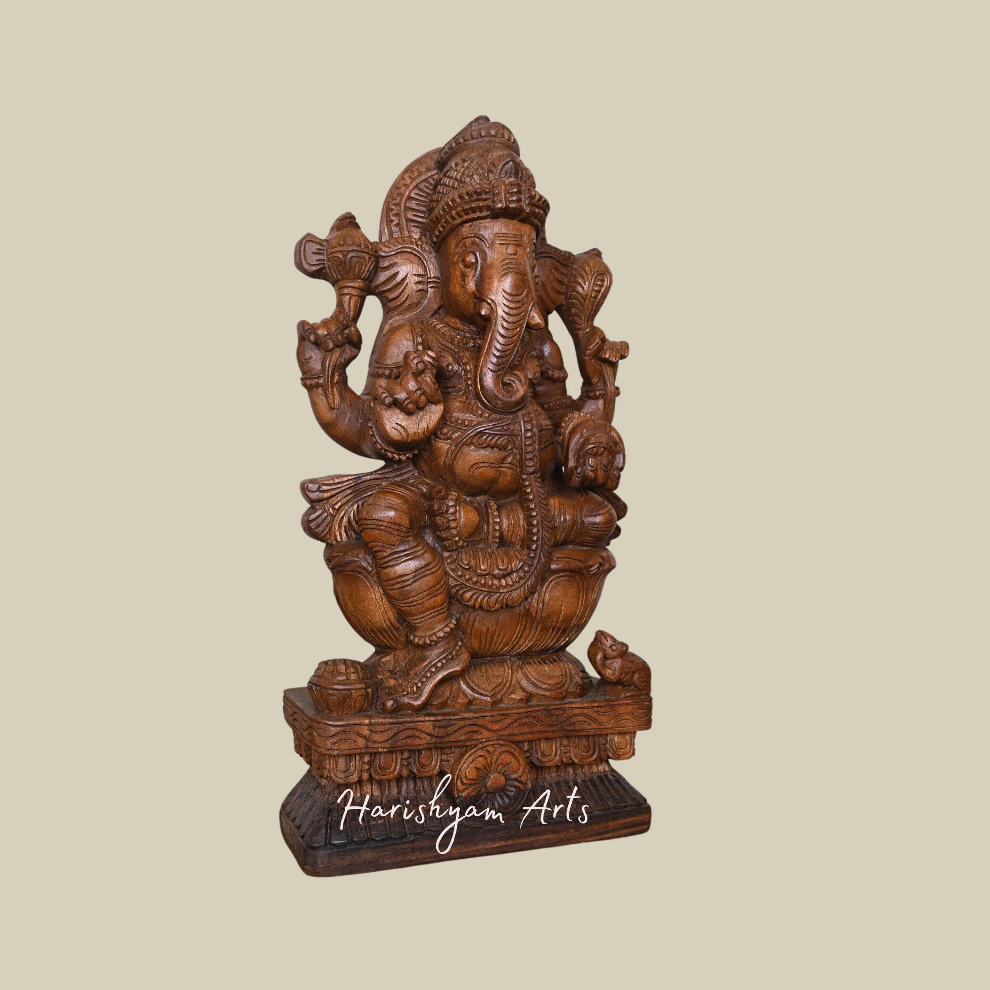 24" Lotus-Seated Wooden Ganesha Statue for Home Temple and Decor3