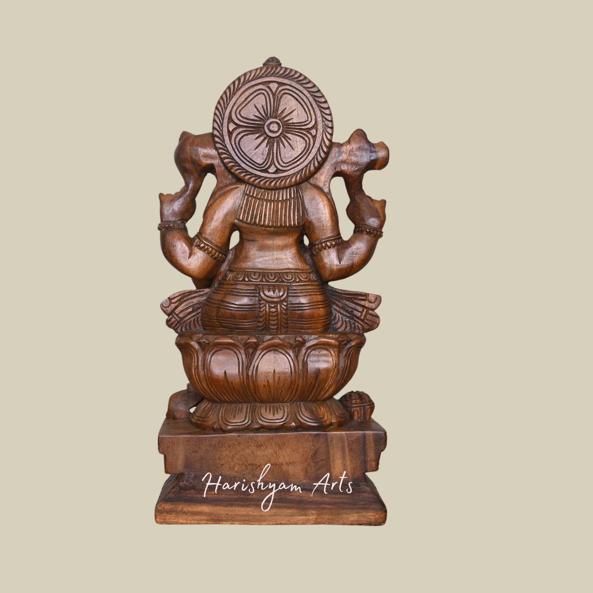 24" Lotus-Seated Wooden Ganesha Statue for Home Temple and Decor4