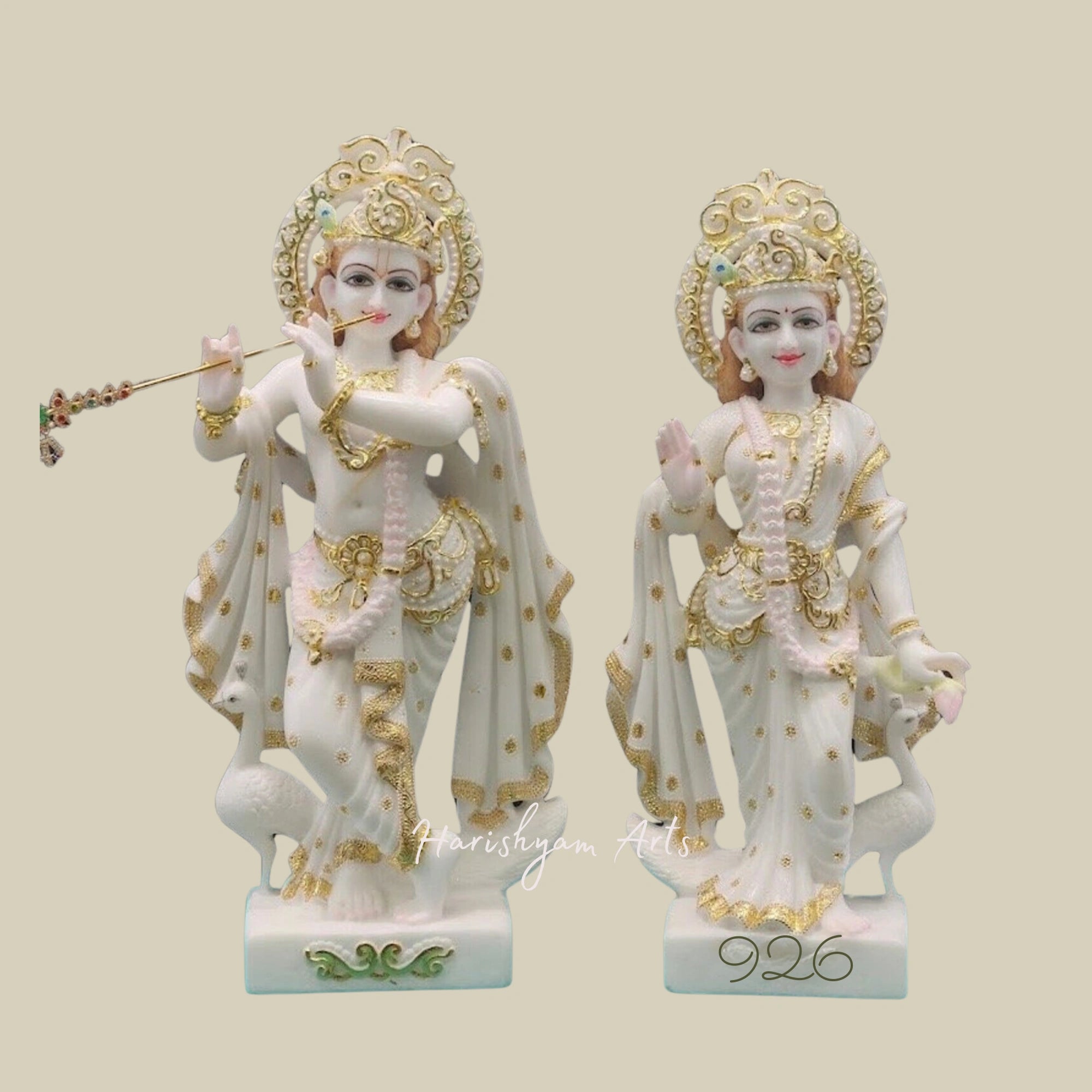 24" Makrana Marble Radha Krishna Murti for Pooja Room