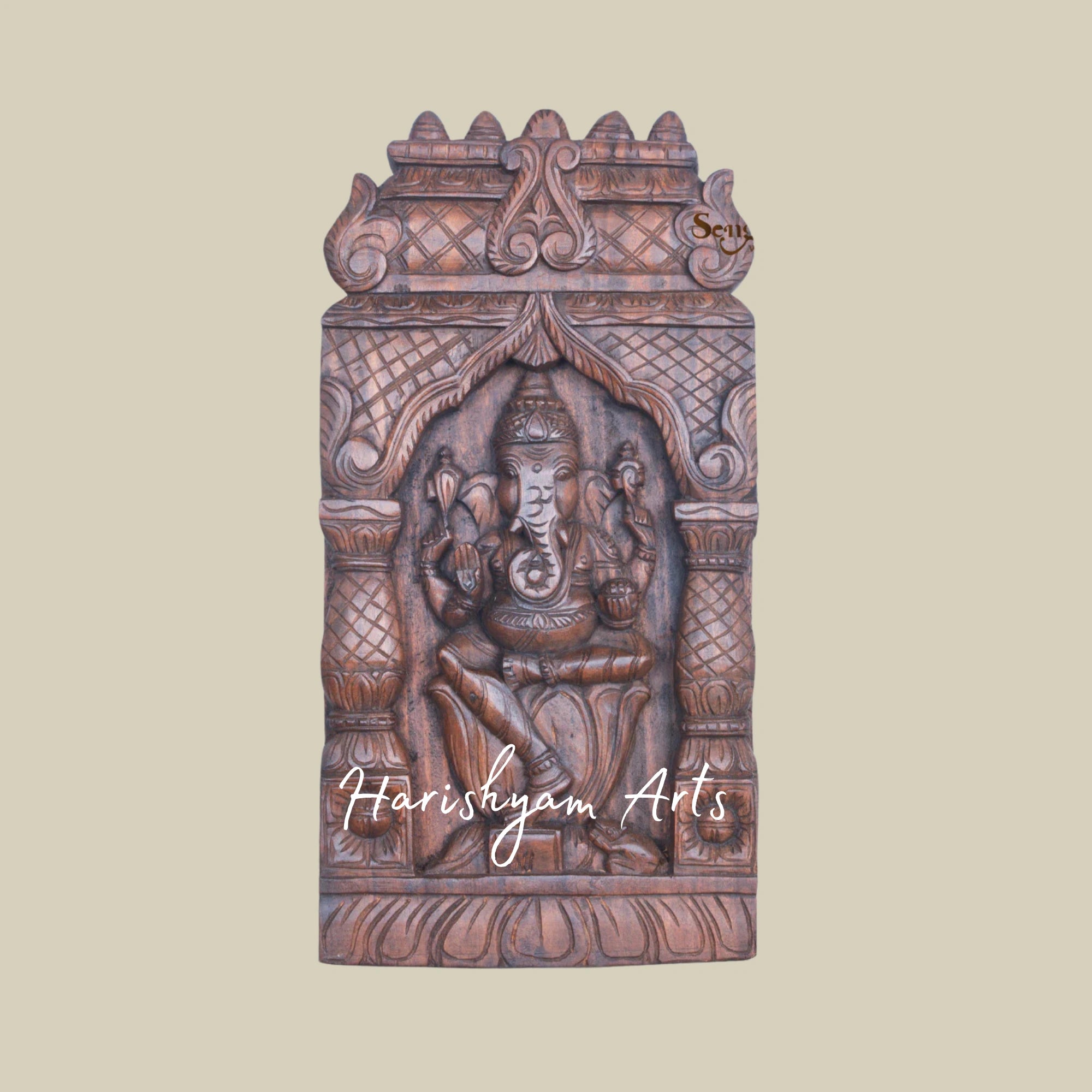 24" Mandap Design Wooden Ganesha Kavadi Seated on Lotus with Temple Inspired Craftsmanship
