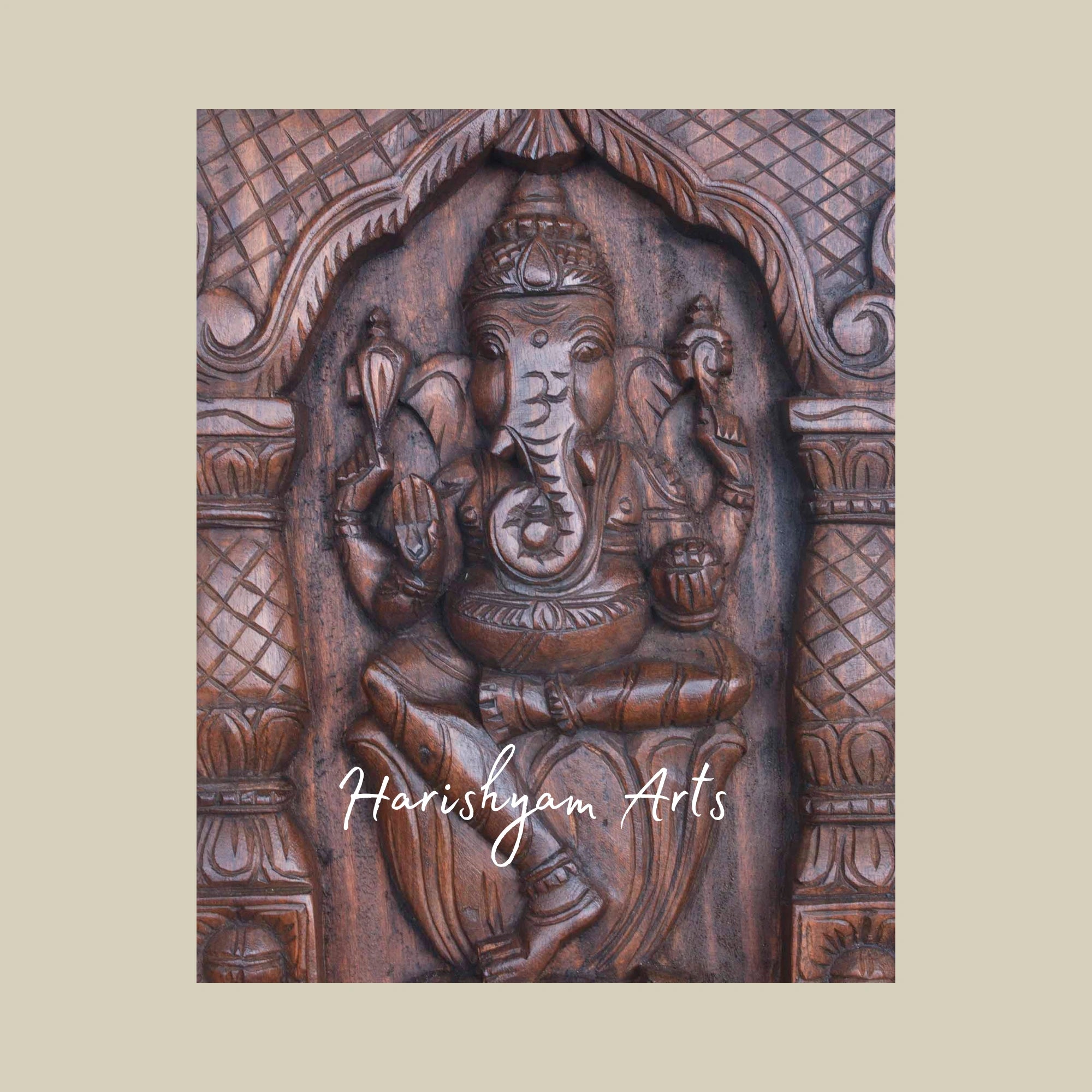 24" Mandap Design Wooden Ganesha Kavadi Seated on Lotus with Temple Inspired Craftsmanship