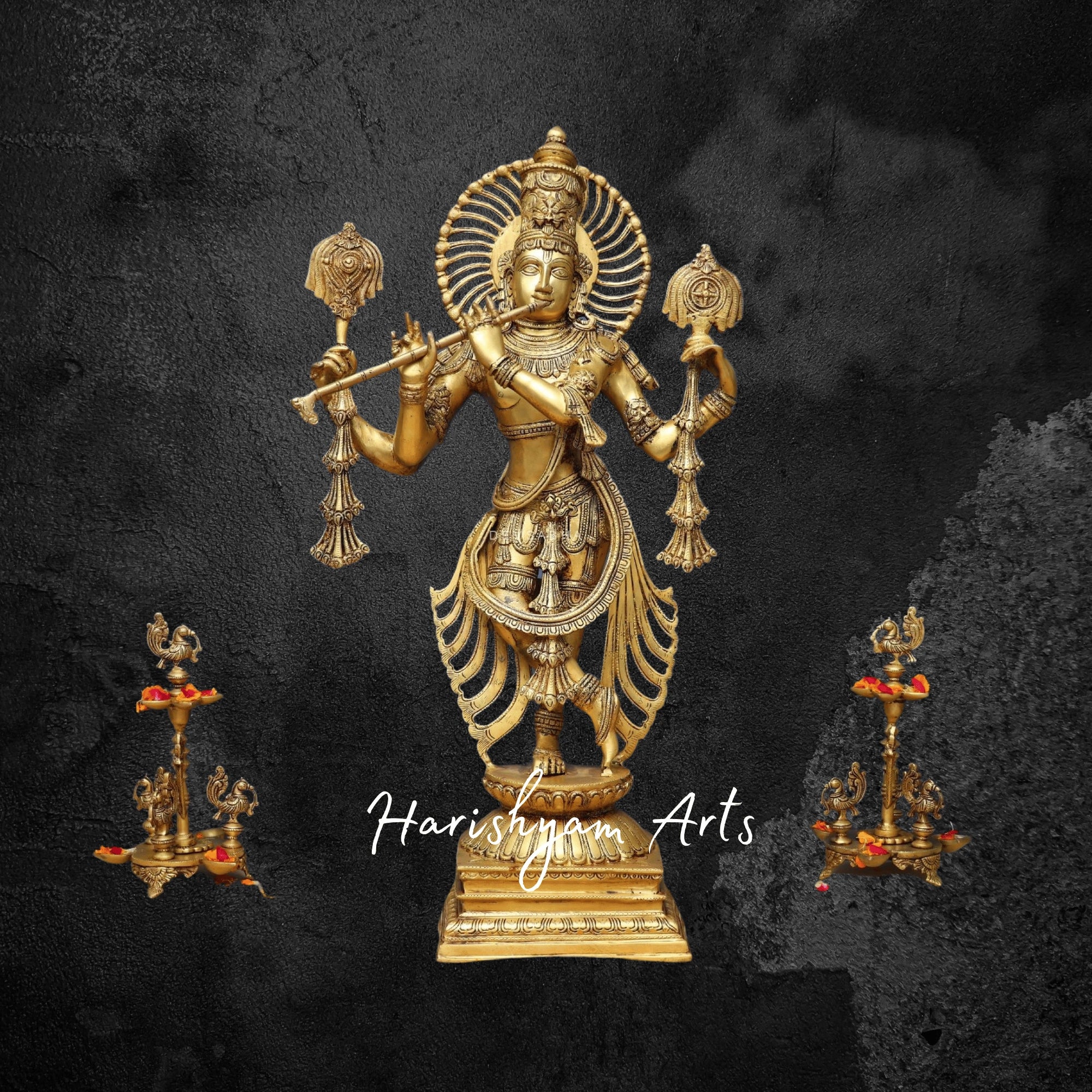 24" Premium Pure Brass Krishna Idol with Intricate Detailing