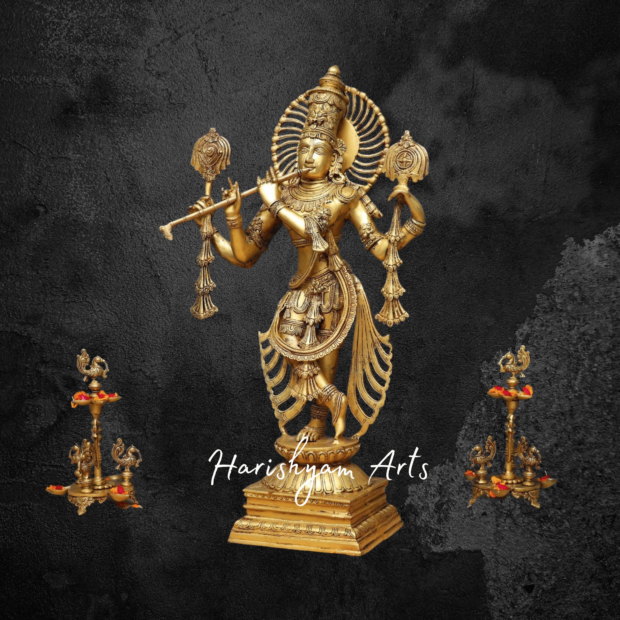 24" Premium Pure Brass Krishna Idol with Intricate Detailing