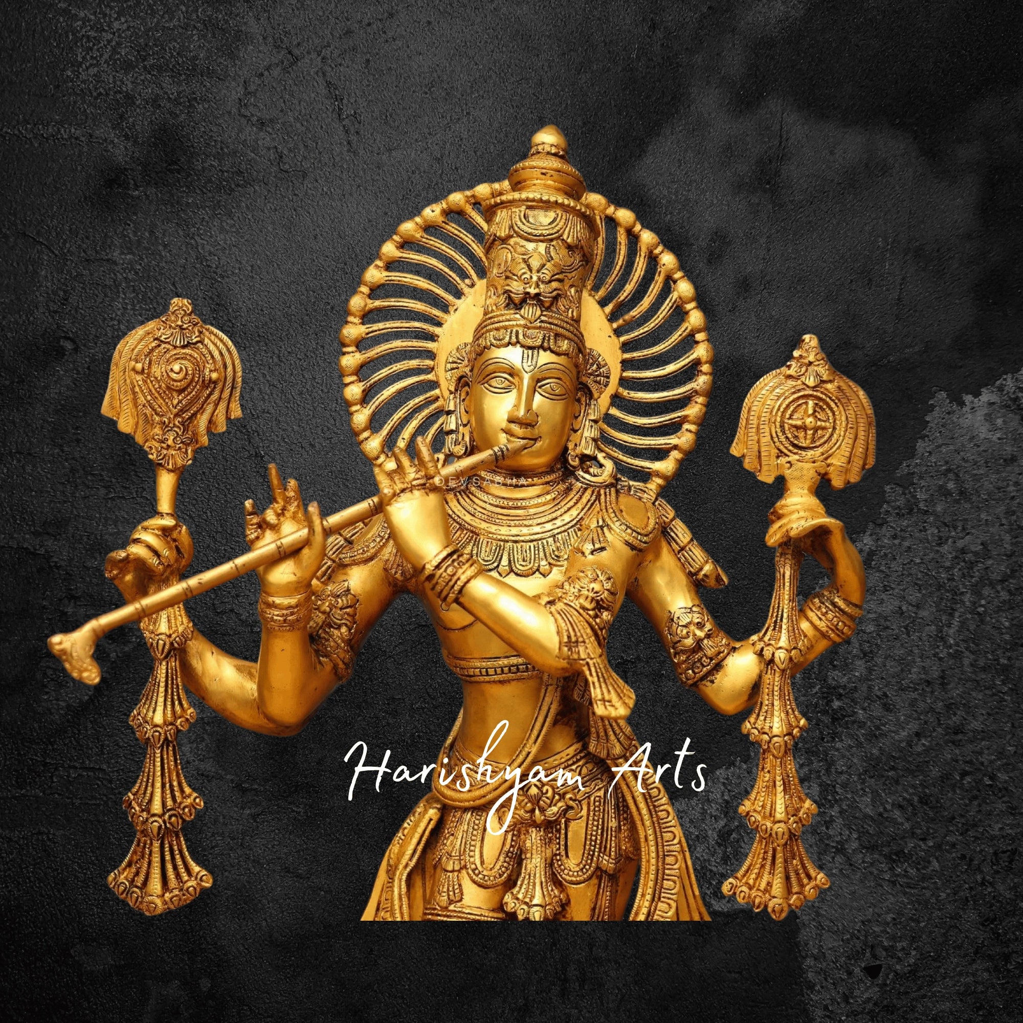 24" Premium Pure Brass Krishna Idol with Intricate Detailing