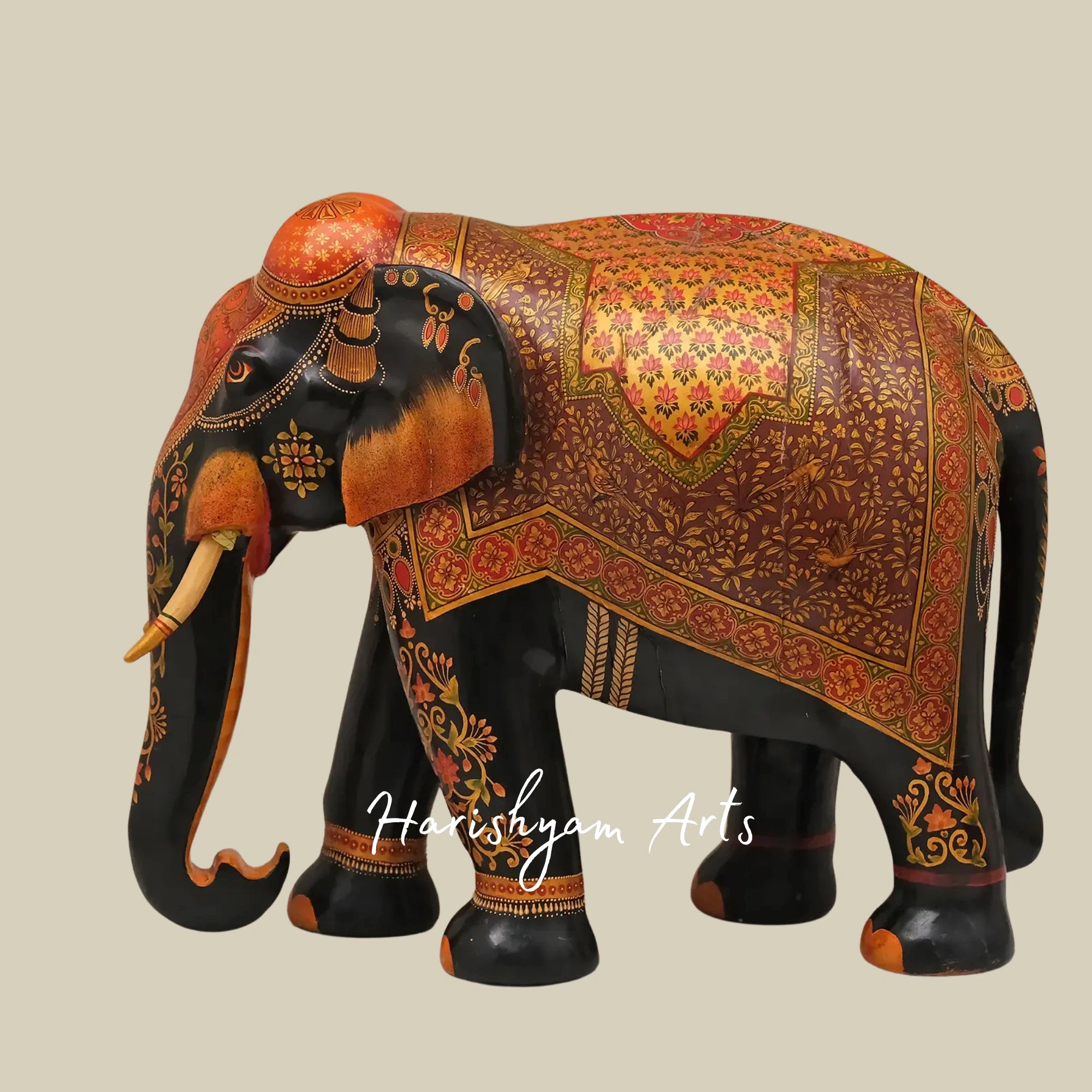 24" Regal Wooden Elephant Art Collection – Handcrafted Figurines for Elegant Home Decor