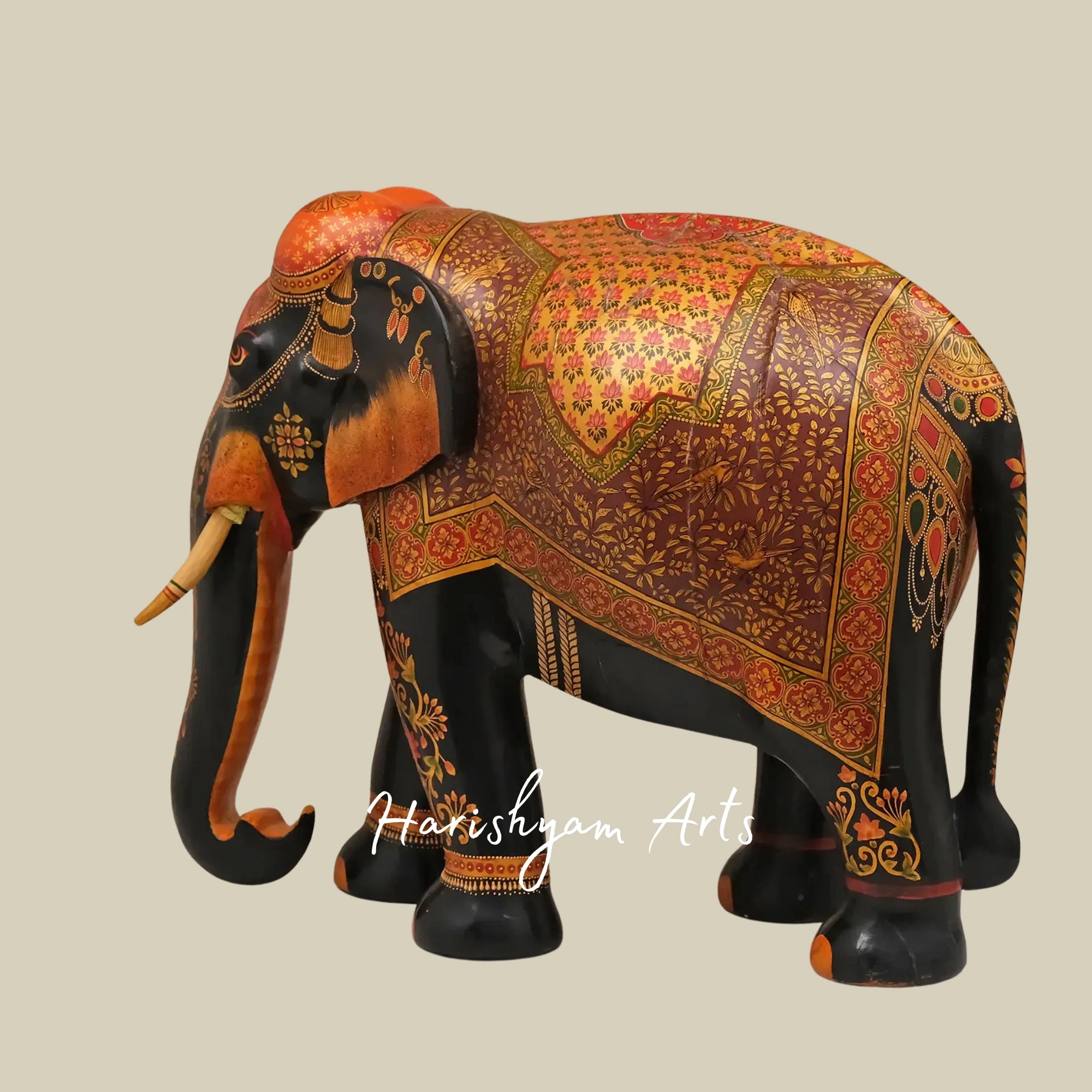 24" Regal Wooden Elephant Art Collection – Handcrafted Figurines for Elegant Home Decor