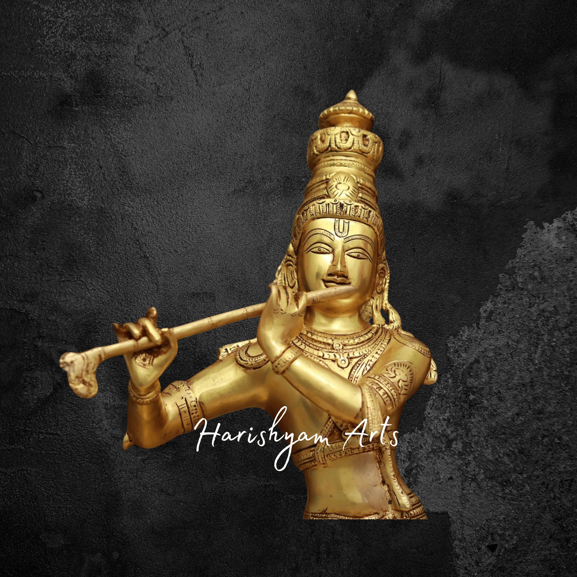 24" Sacred Brass Krishna Playing Flute with Cow for Pooja Room