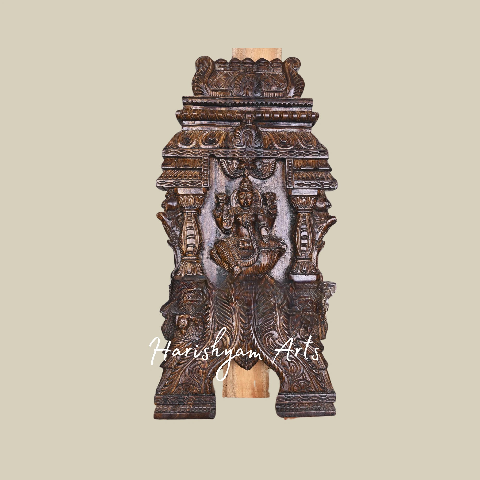 24" Shri Mahalakshmi Seated on Lotus Wooden Kavadi with Rich Polish Finish