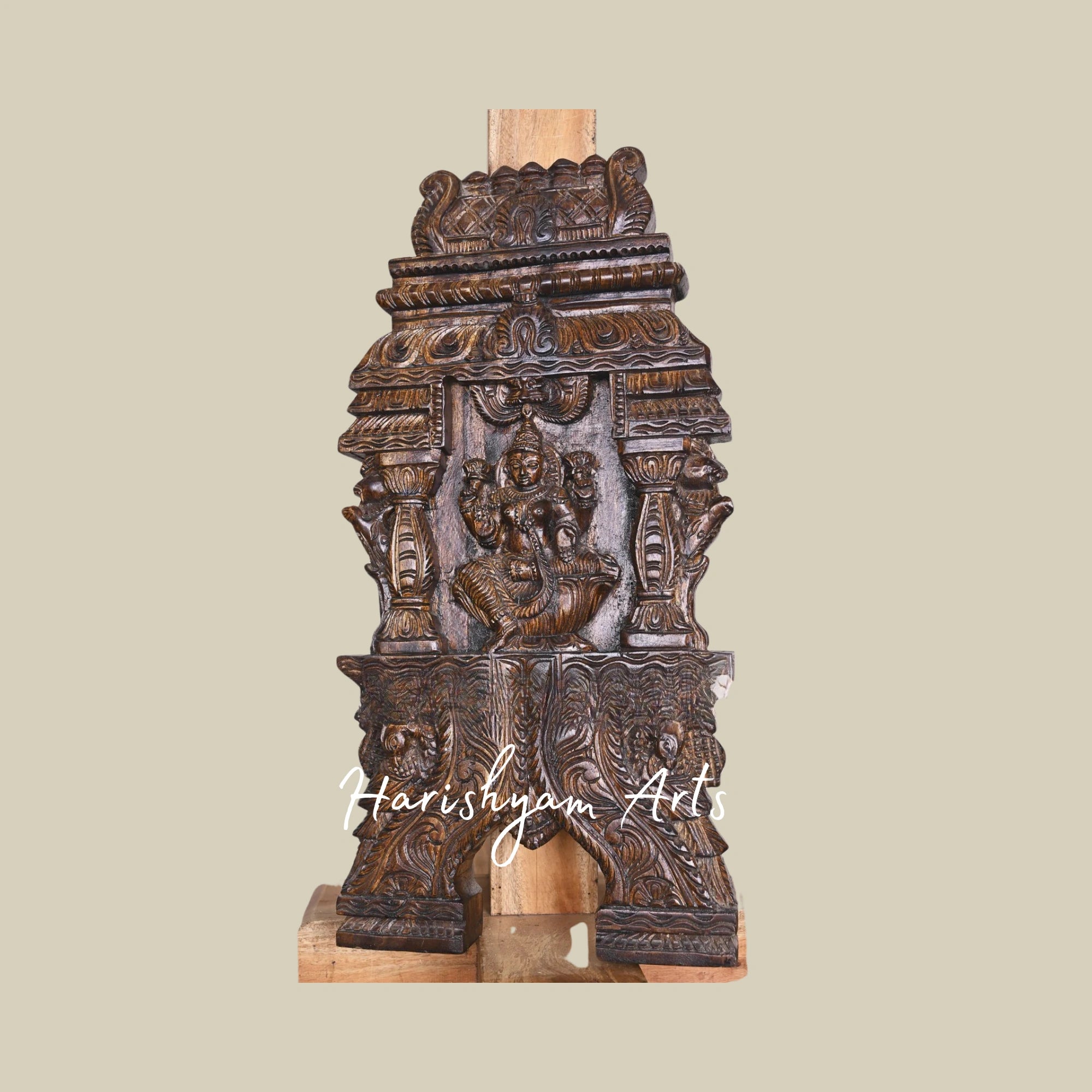24" Shri Mahalakshmi Seated on Lotus Wooden Kavadi with Rich Polish Finish