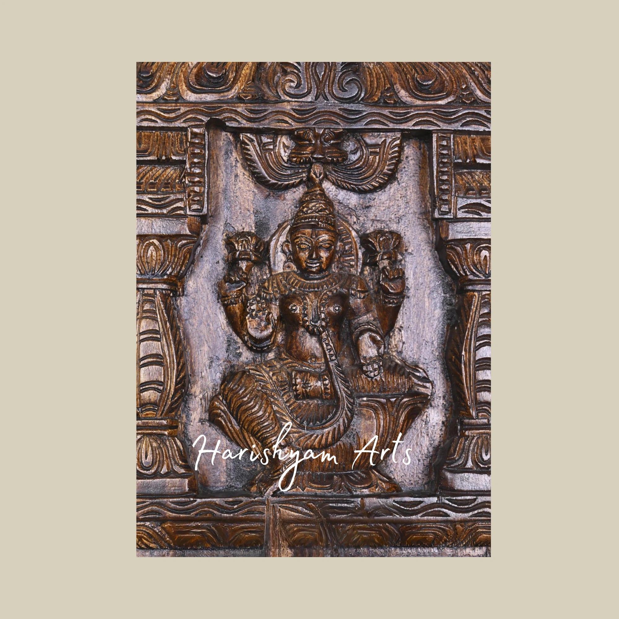 24" Shri Mahalakshmi Seated on Lotus Wooden Kavadi with Rich Polish Finish