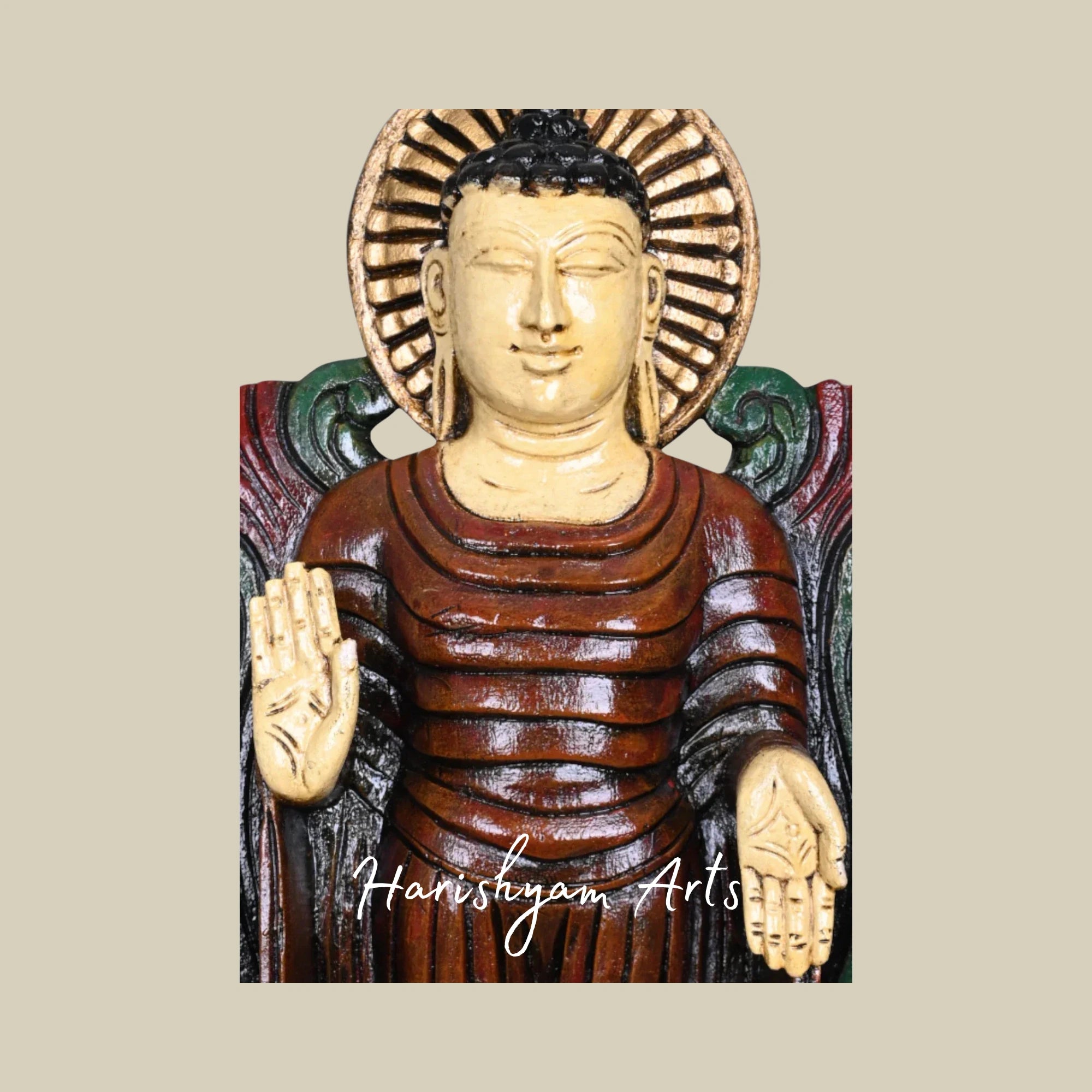 24" Standing Buddha Wall Mount Made of Wood for Sacred Wall Art