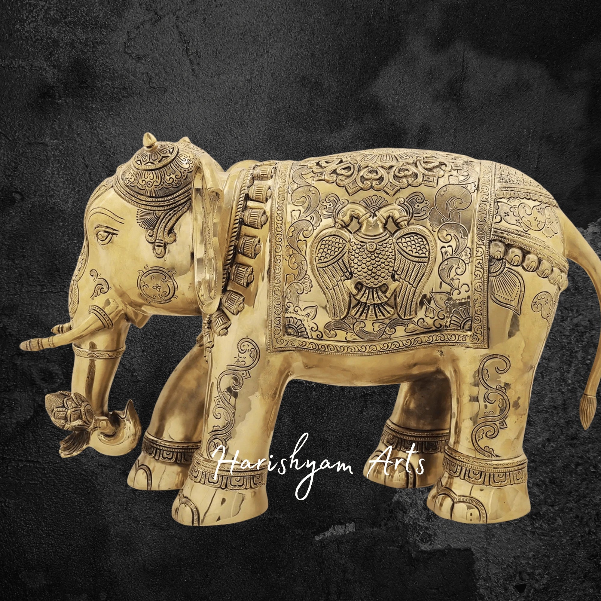 24" Superfine Handcrafted Brass Elephant Statue with Elegant Engravings