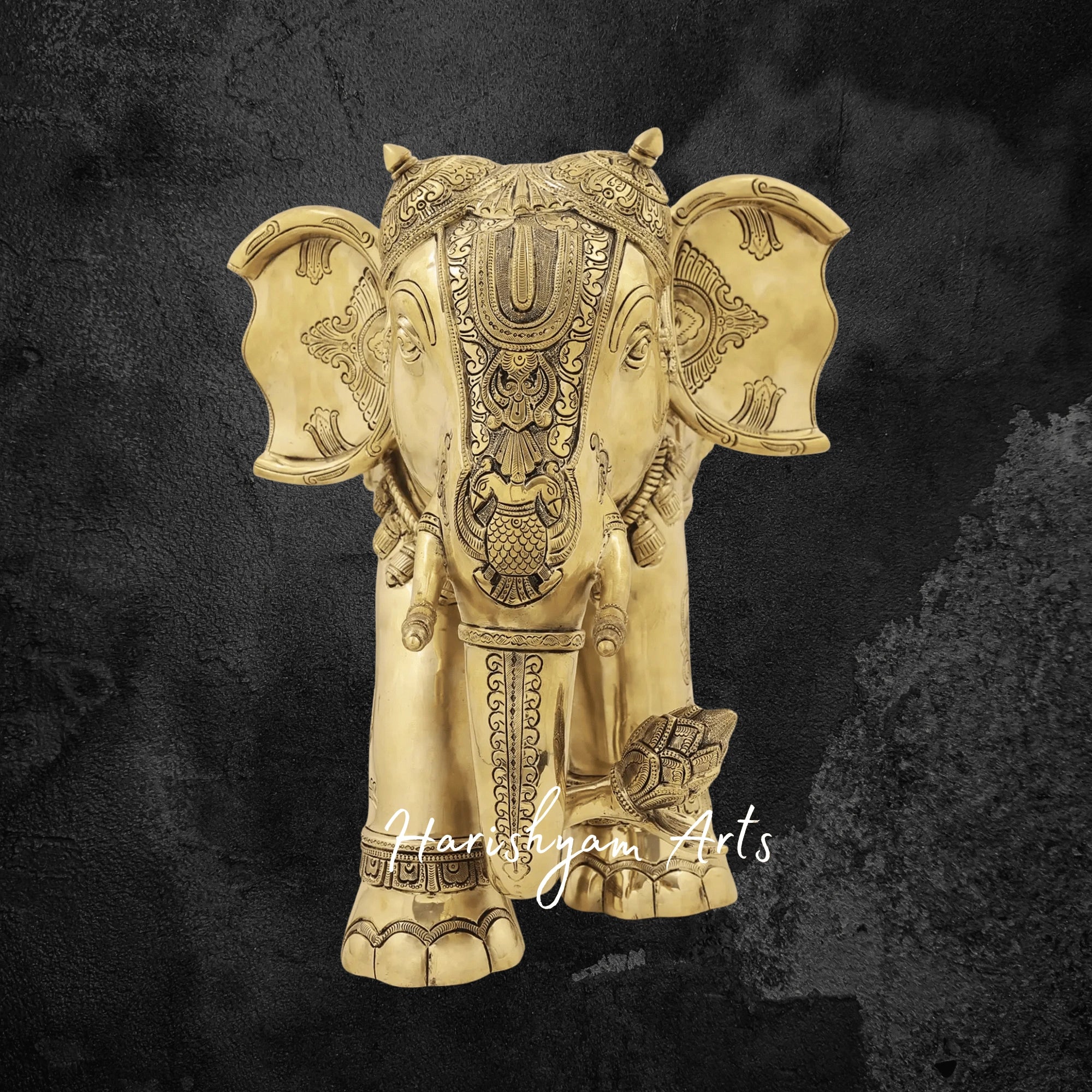 24" Superfine Handcrafted Brass Elephant Statue with Elegant Engravings
