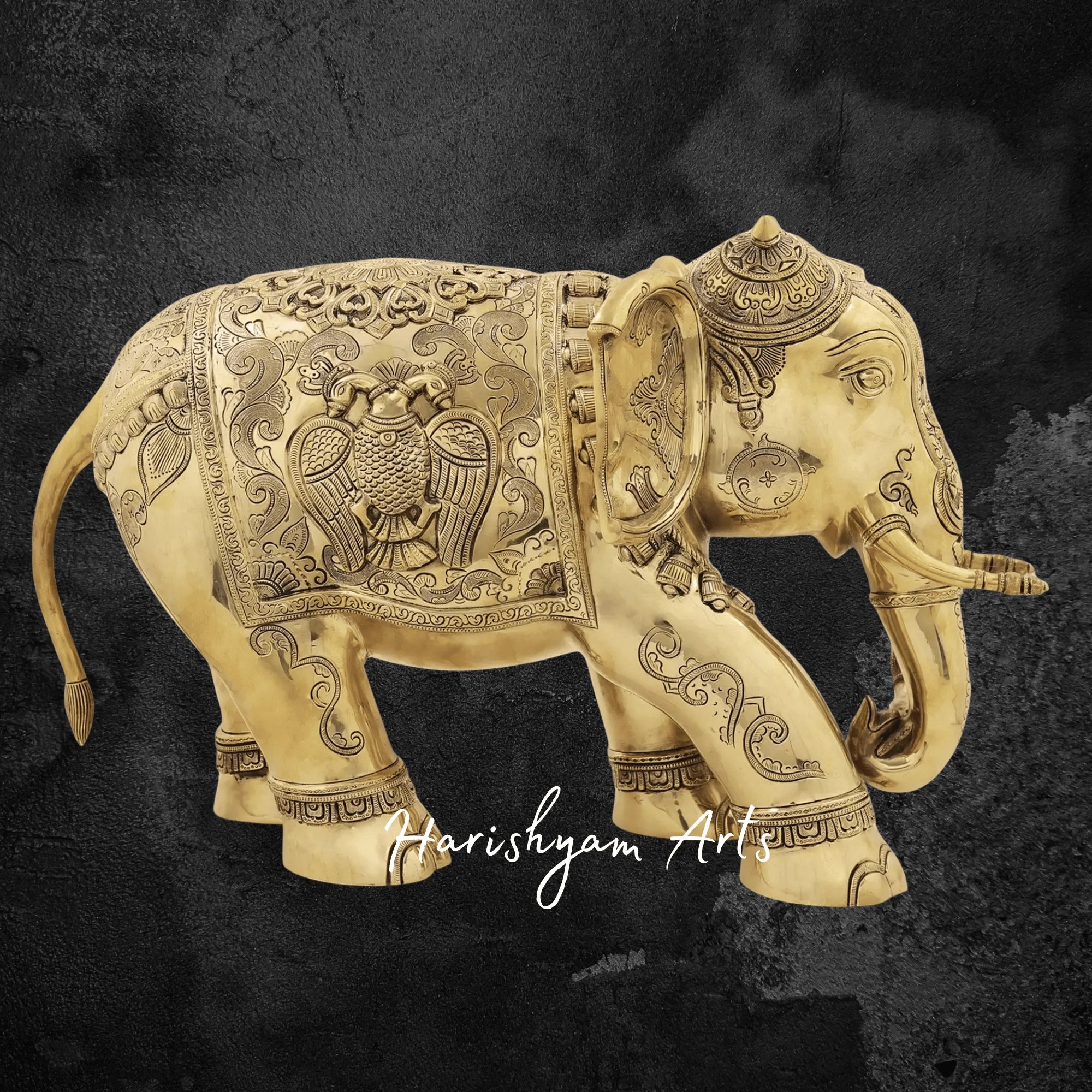 24" Superfine Handcrafted Brass Elephant Statue with Elegant Engravings