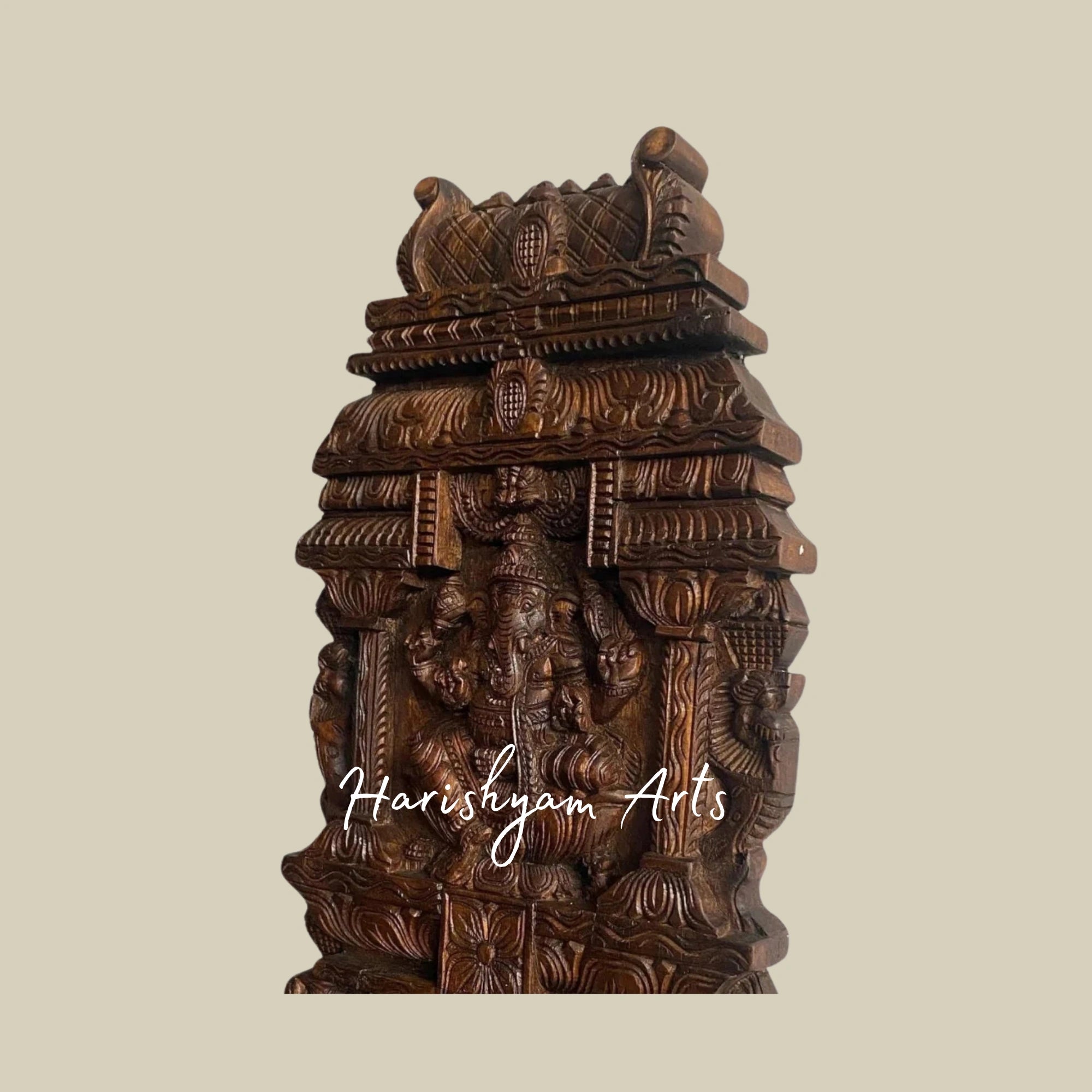 24" Temple Gopuram Style Wooden Ganesha Kavadi Panel for Pooja Room and Wall Décor