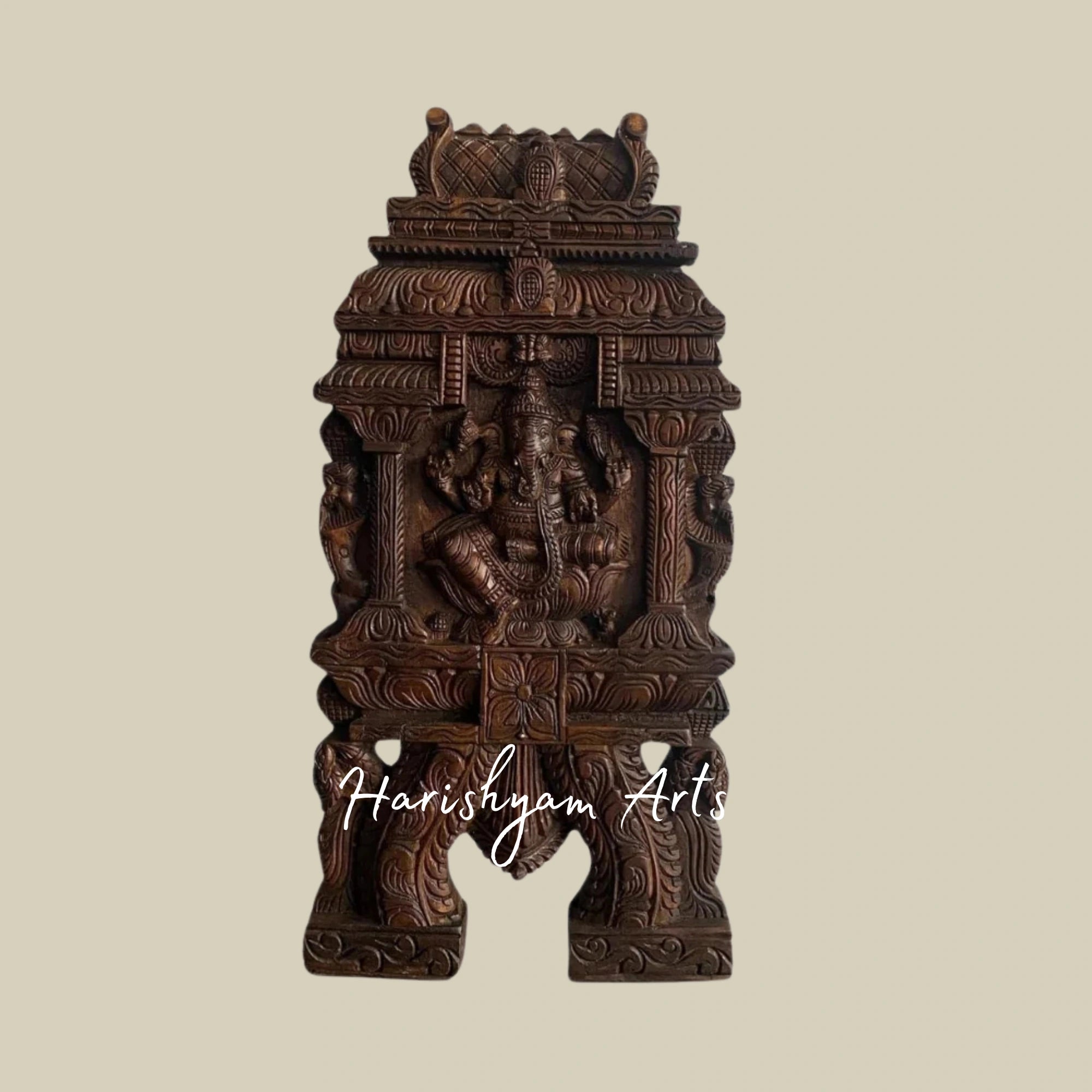 24" Temple Gopuram Style Wooden Ganesha Kavadi Panel for Pooja Room and Wall Décor