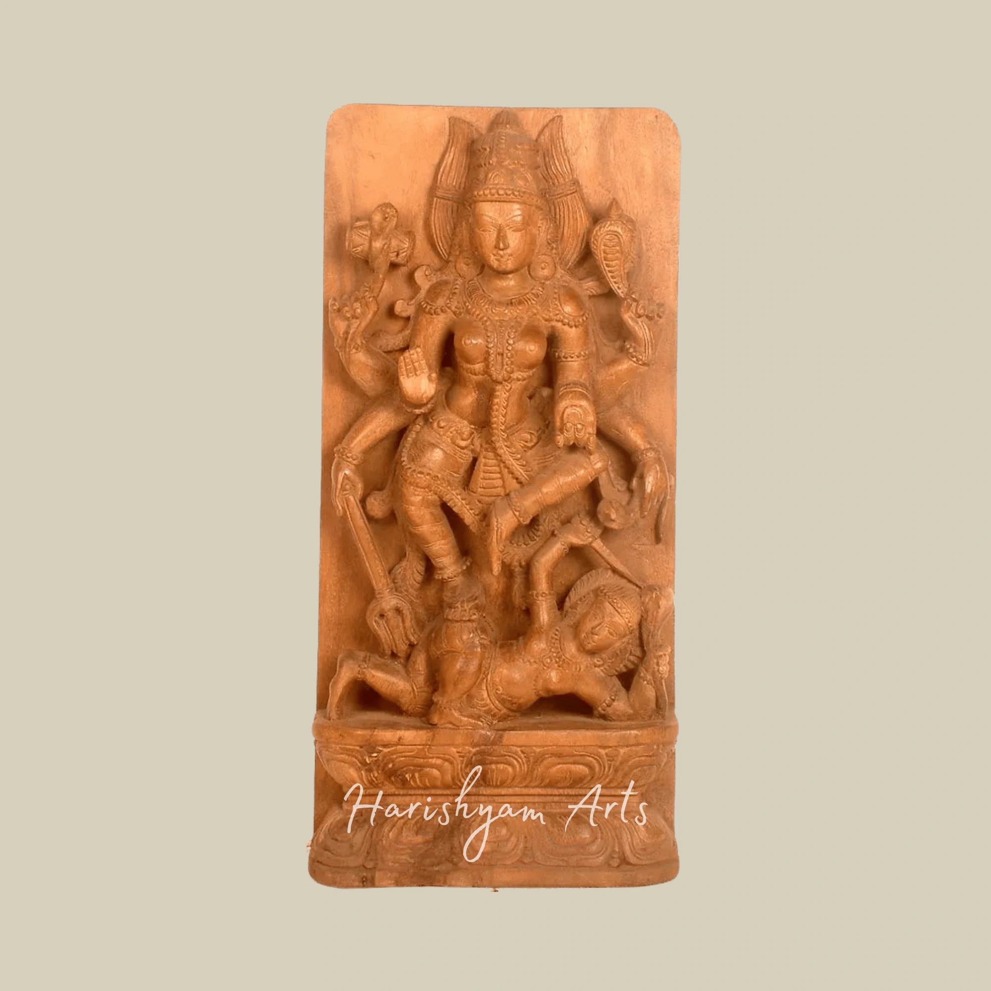 24" The Warrior Goddess Durga Detailed Wooden Durga Statue for Home Decor