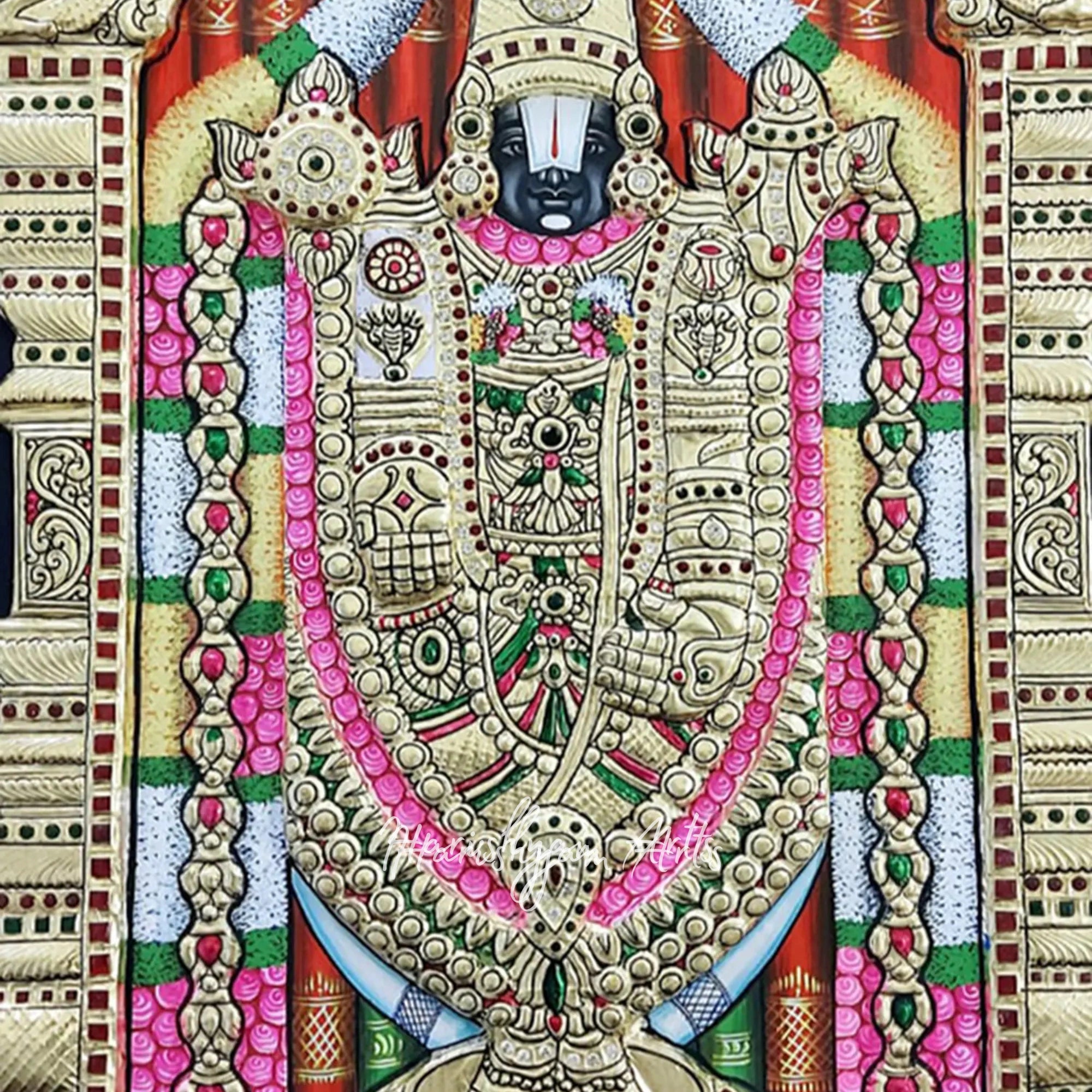 24" Traditional Lord Tirupati Balaji Tanjore Painting for Home and Temple Decor