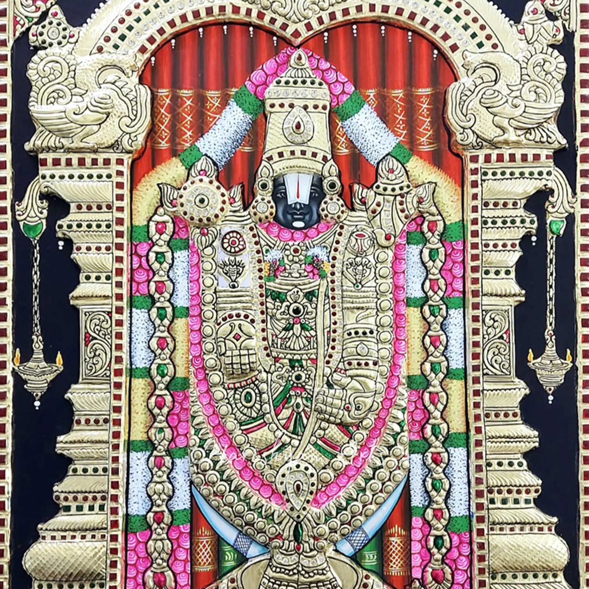 24" Traditional Lord Tirupati Balaji Tanjore Painting for Home and Temple Decor