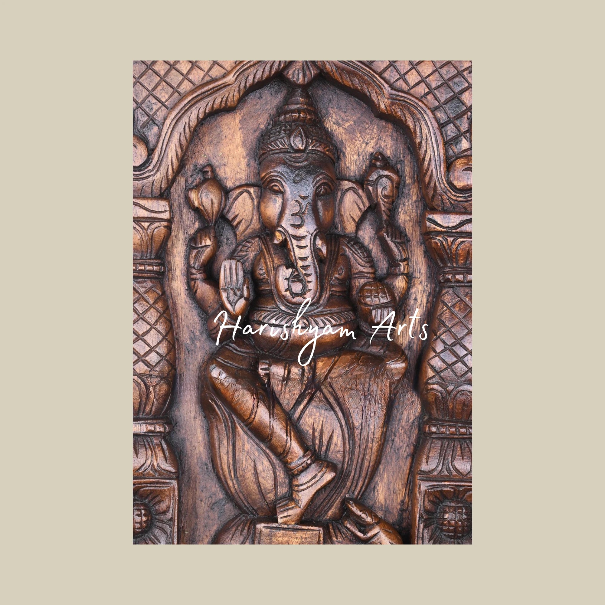 24" Traditional Wooden Ganesha Kavadi with Decorative Gopuram and Pillar Design