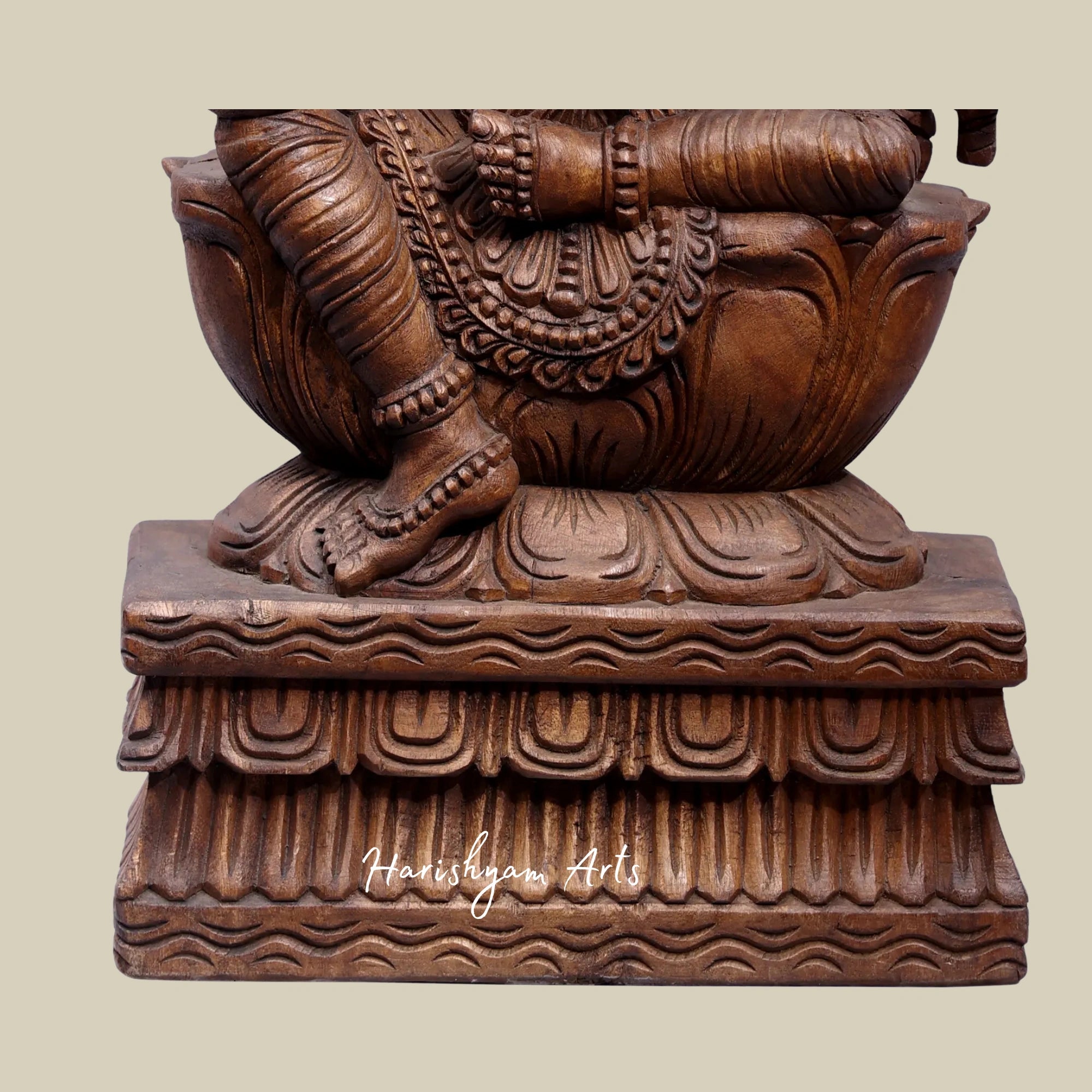 24" Wood Carved Goddess Saraswati Seated on Lotus with Veena3