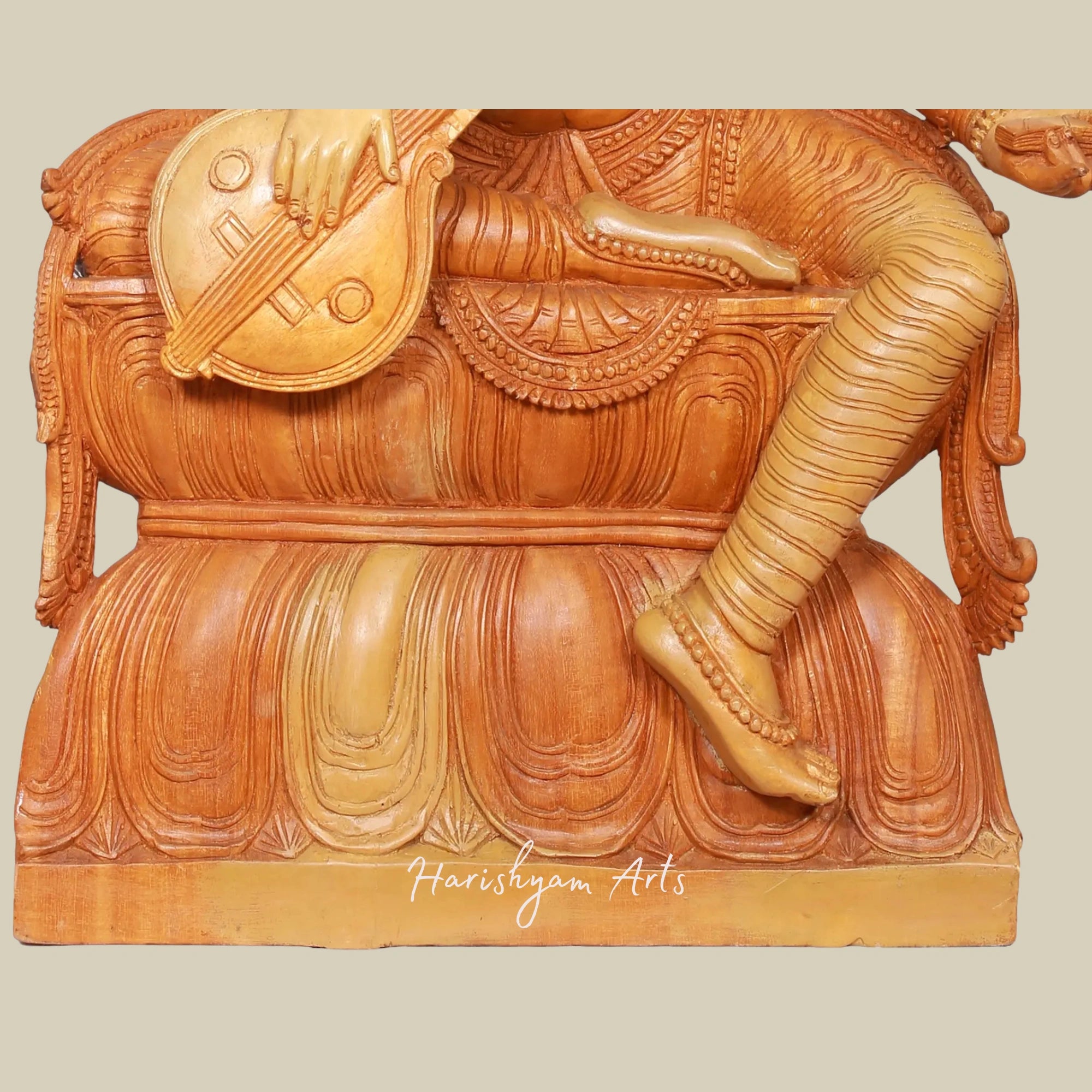 24" Wooden Artisan Carved Veena Saraswati Statue2