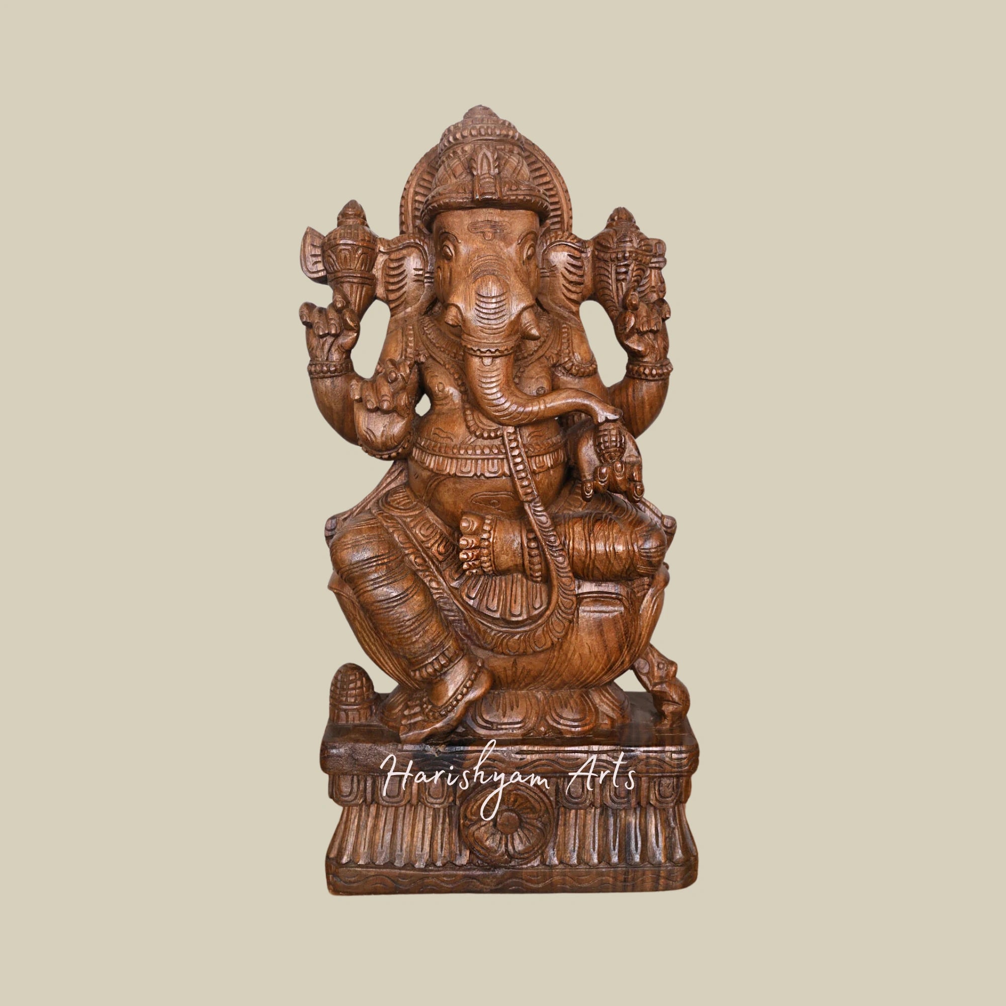 24" Wooden Ganesha Statue with Fine Detailing1