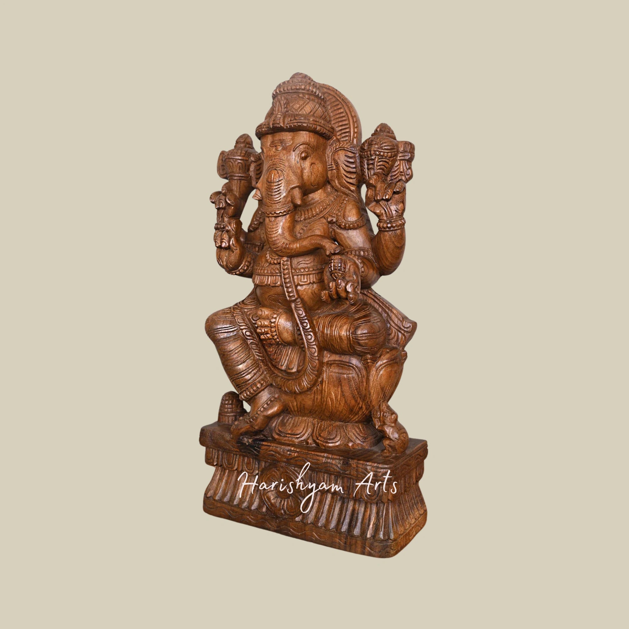 24" Wooden Ganesha Statue with Fine Detailing2