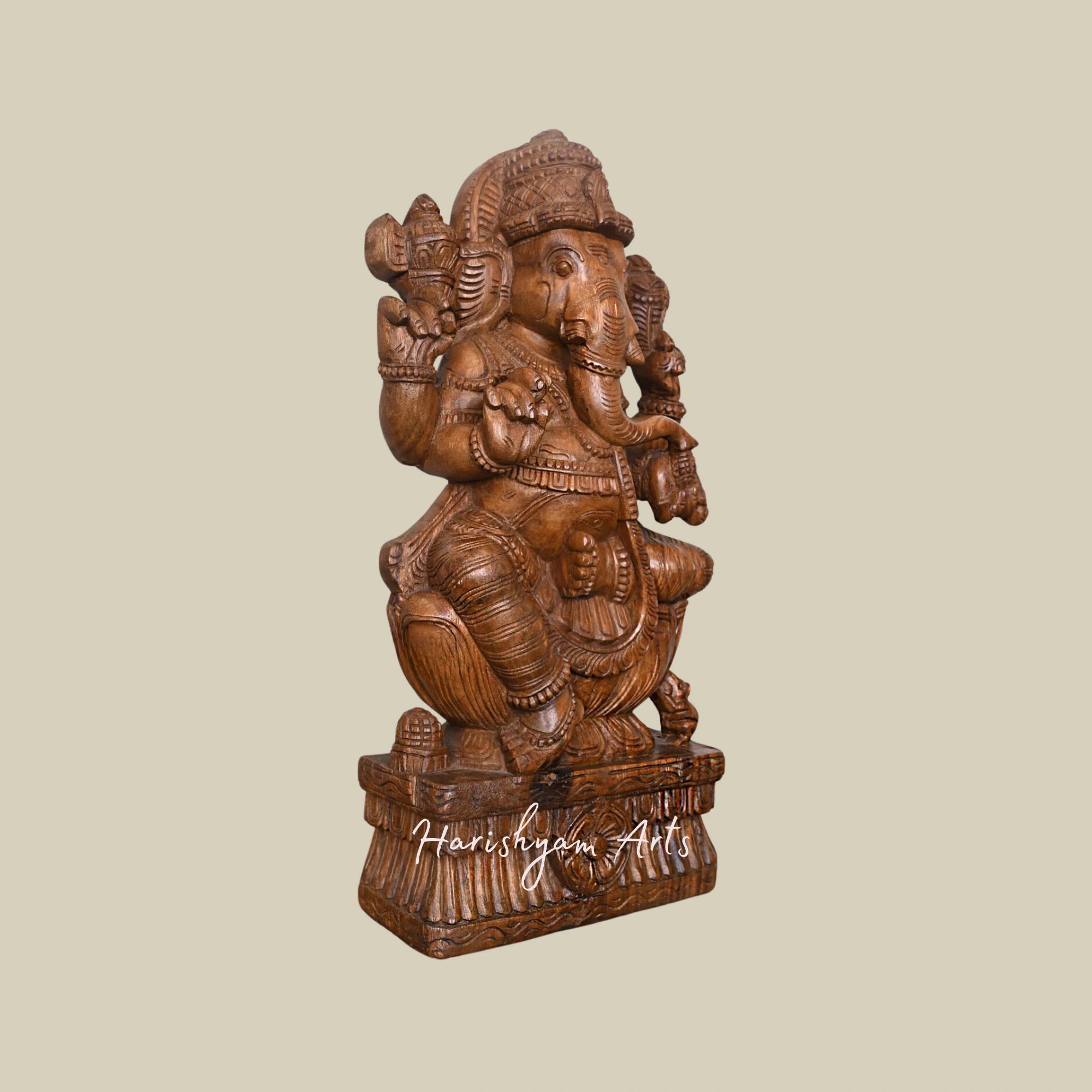 24" Wooden Ganesha Statue with Fine Detailing3