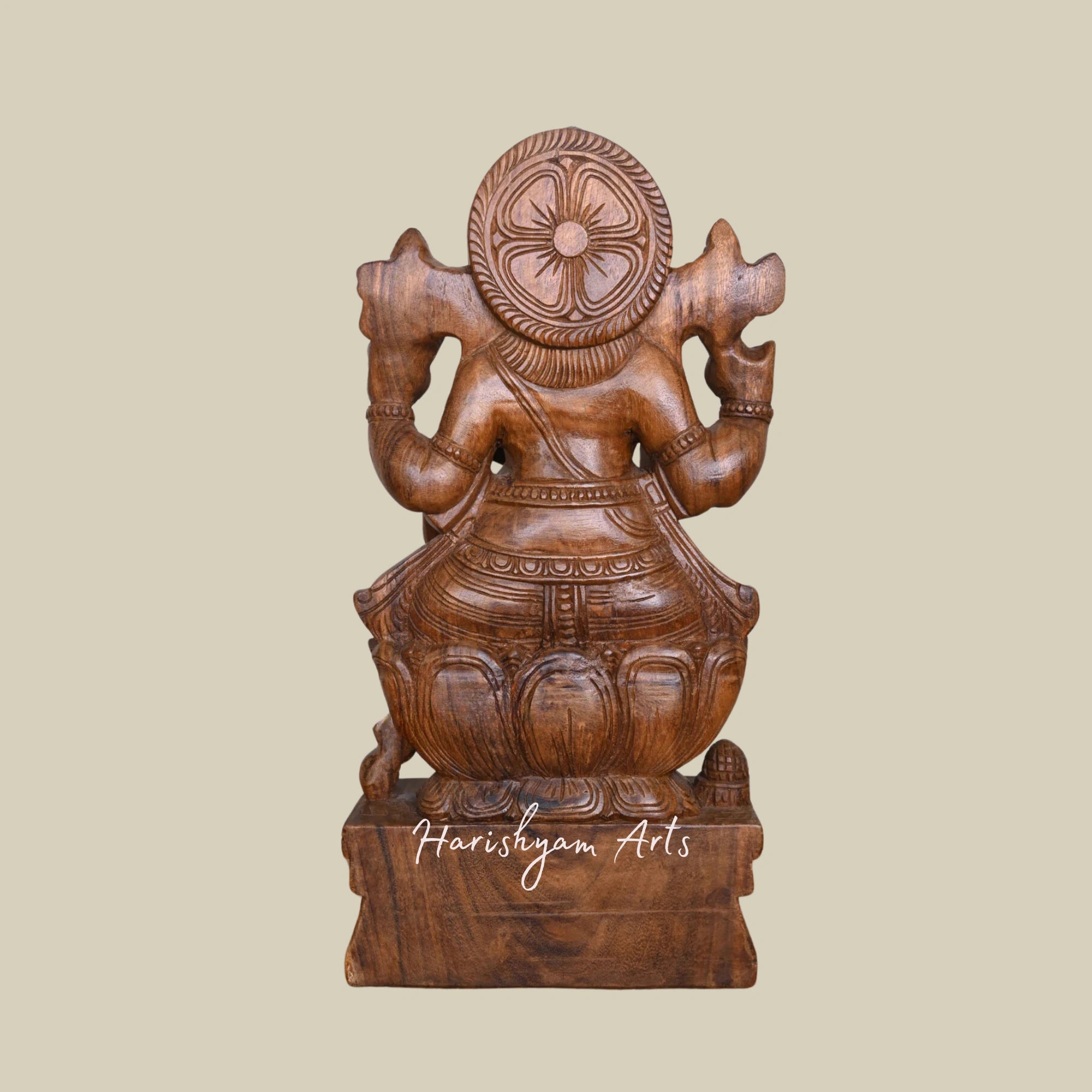 24" Wooden Ganesha Statue with Fine Detailing4