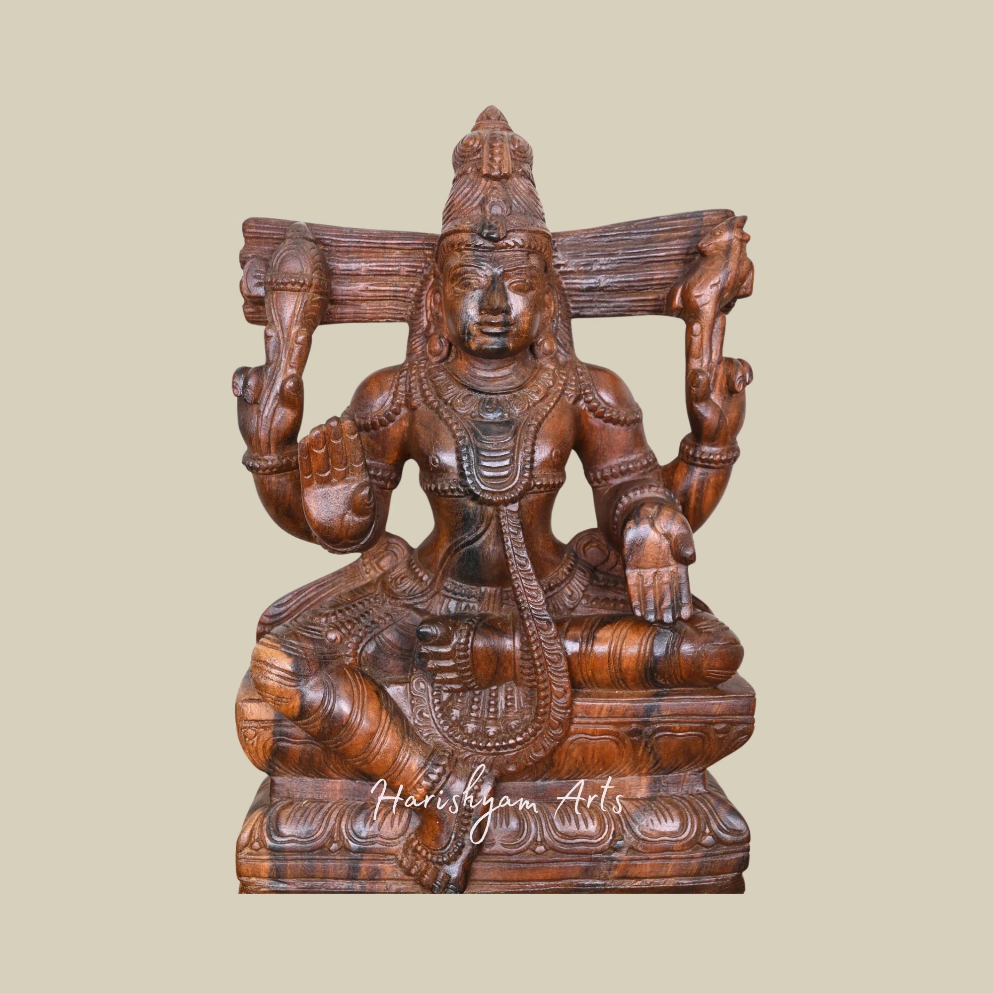24" Blessing Lord Mahadev Wooden Shiva Statue Handmade1