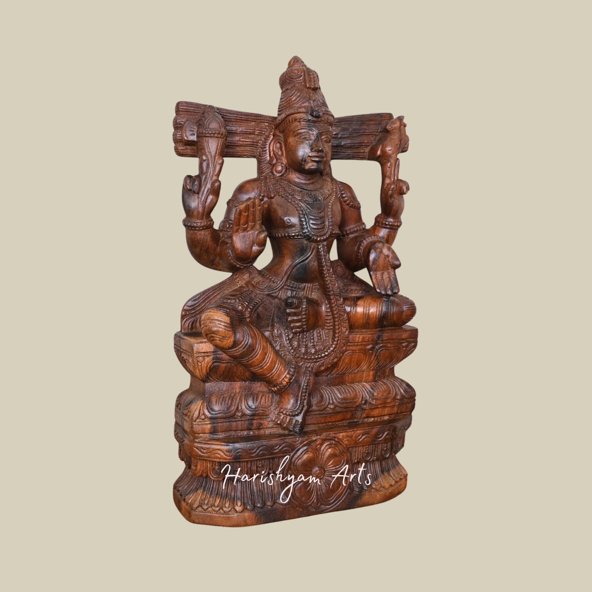 24" Blessing Lord Mahadev Wooden Shiva Statue Handmade3