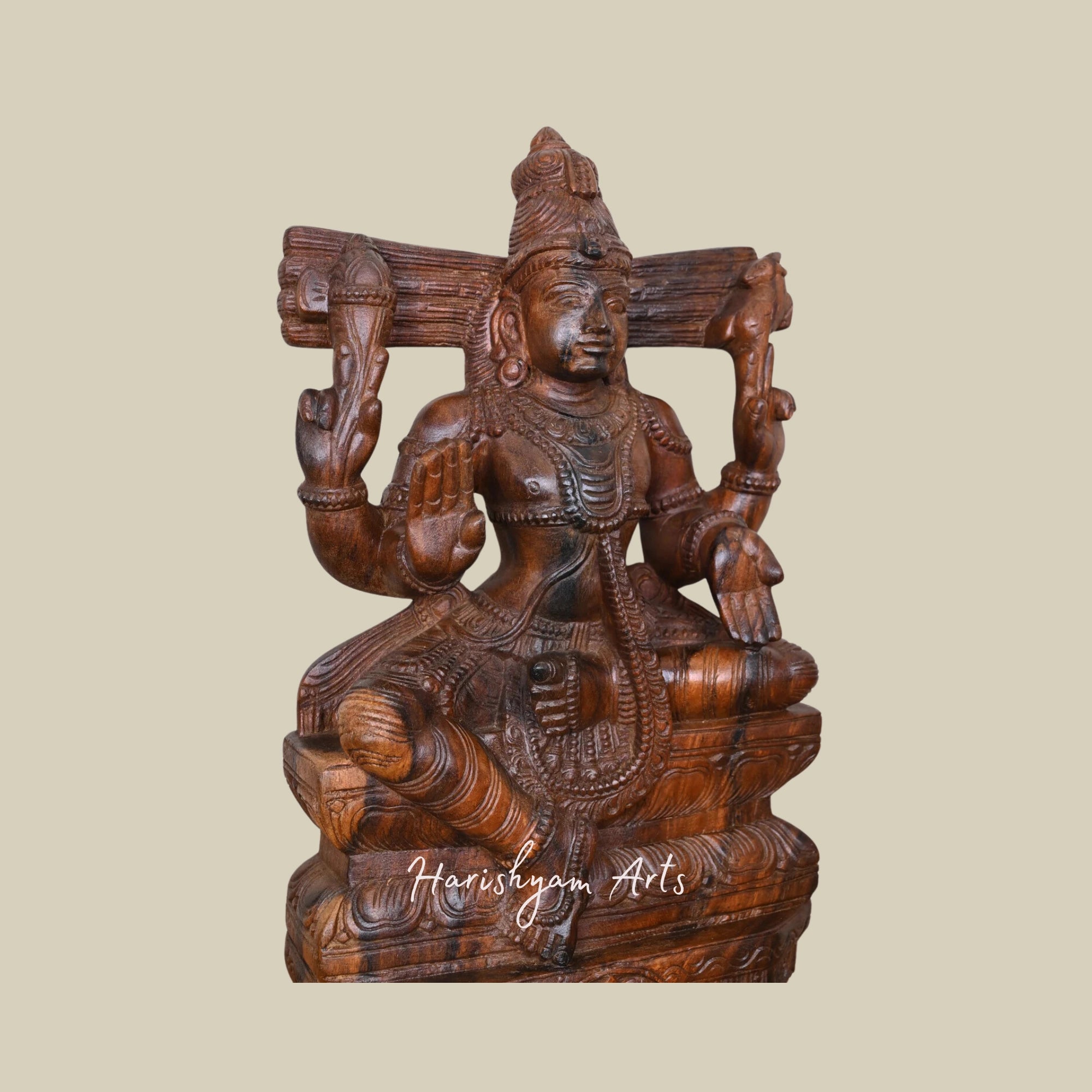 24" Blessing Lord Mahadev Wooden Shiva Statue Handmade5