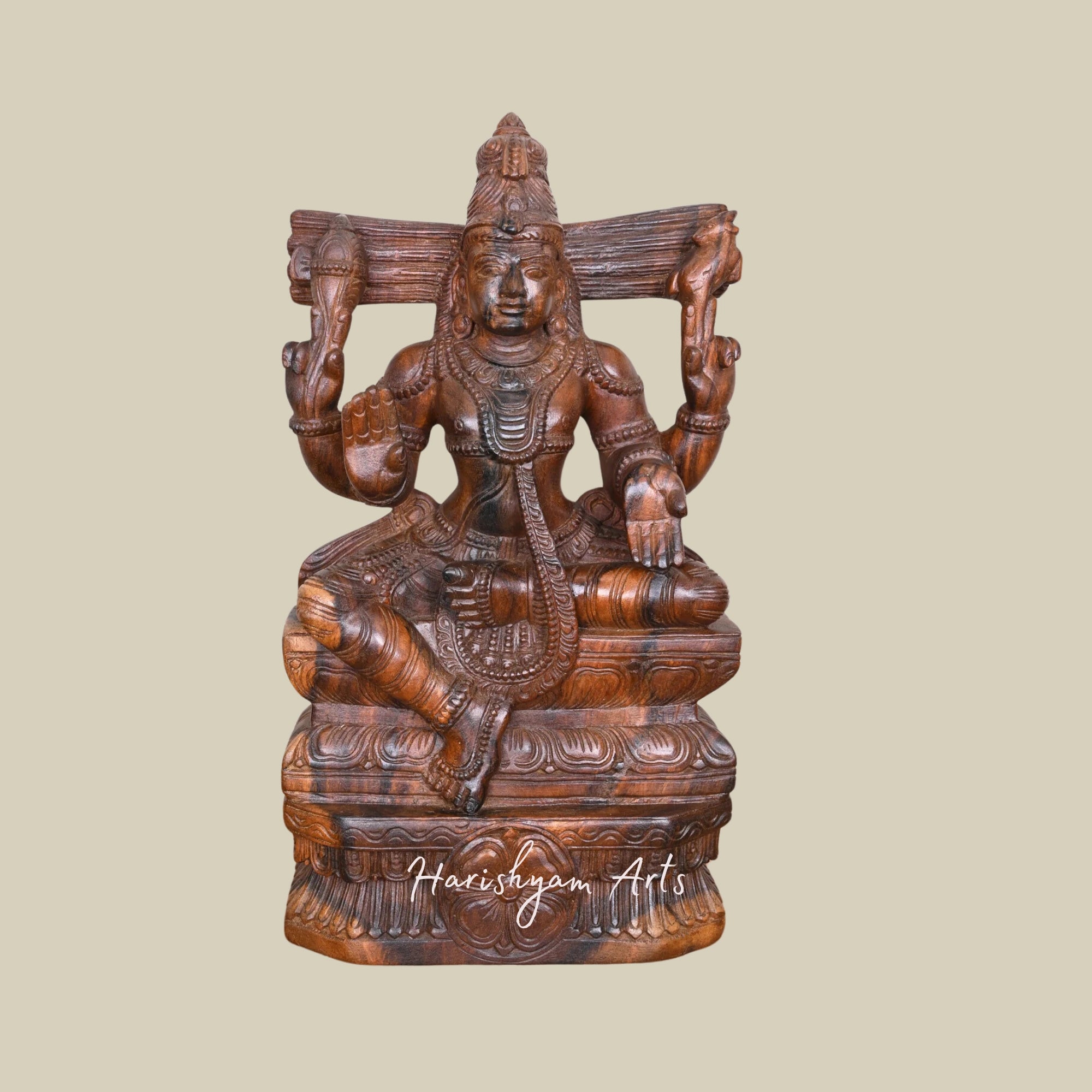 24" Blessing Lord Mahadev Wooden Shiva Statue Handmade