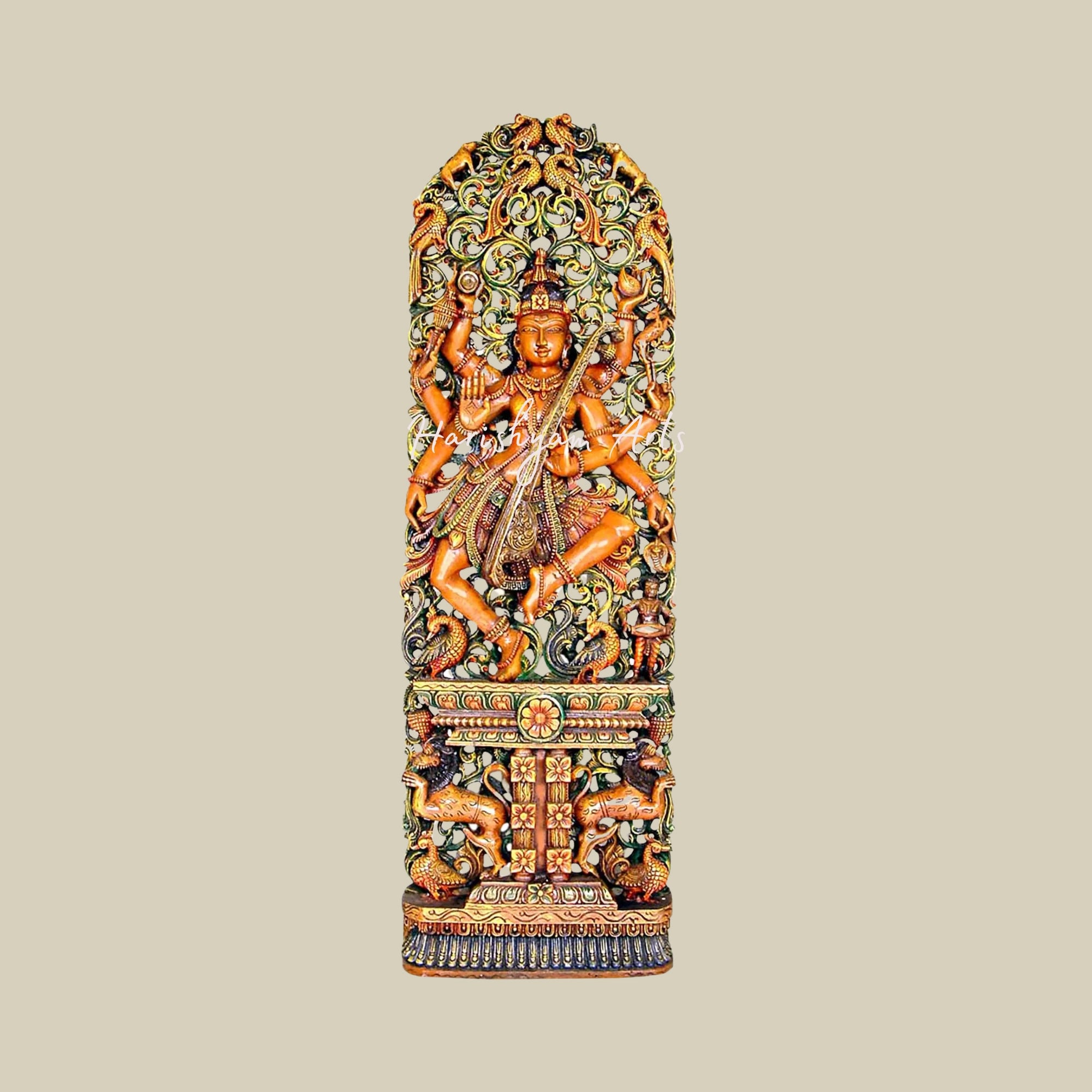 24" Dancing Shiva Murti in Wood Mahadev Idol for Temple Decor