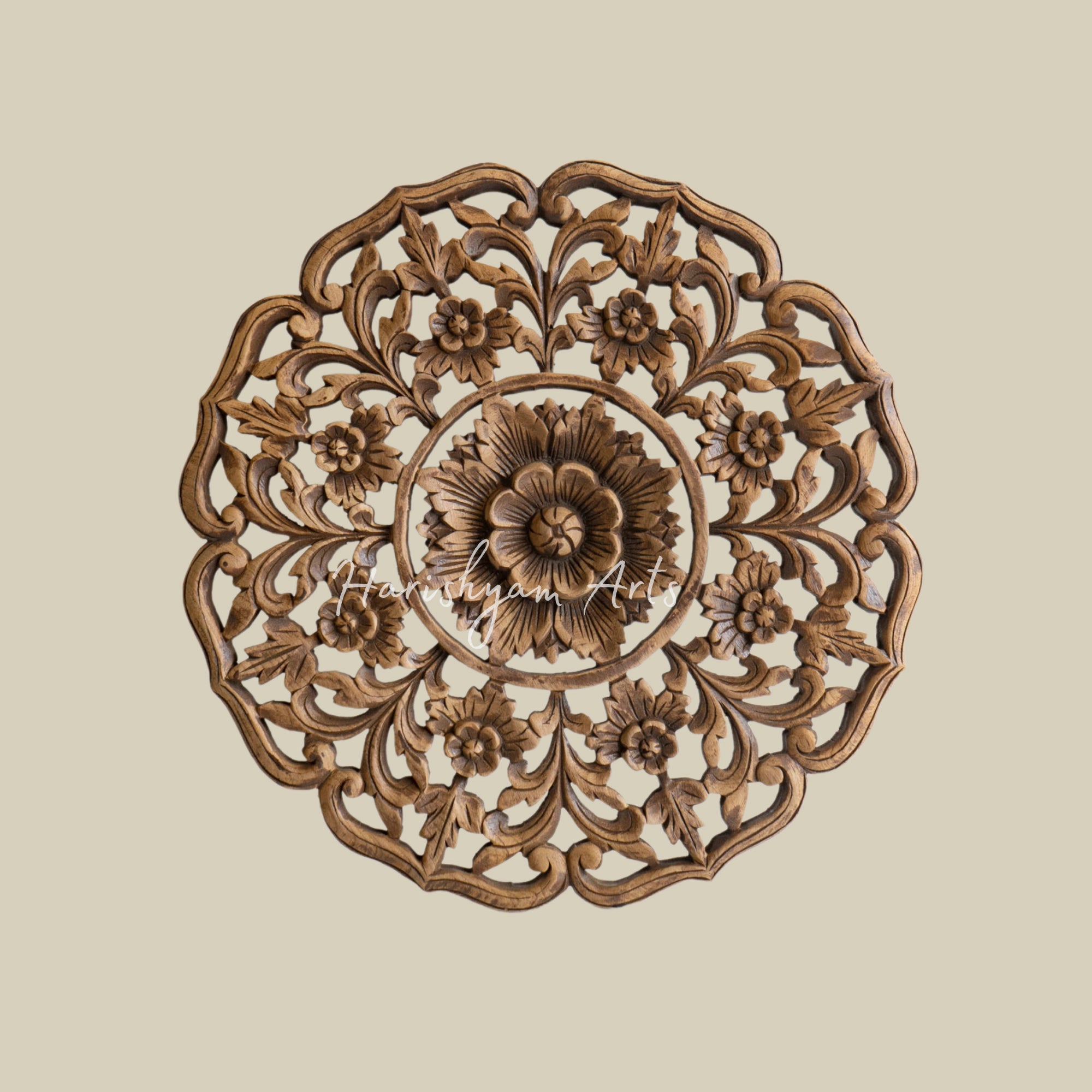 24" Wood Medallion Round Floral Wall Art Decor