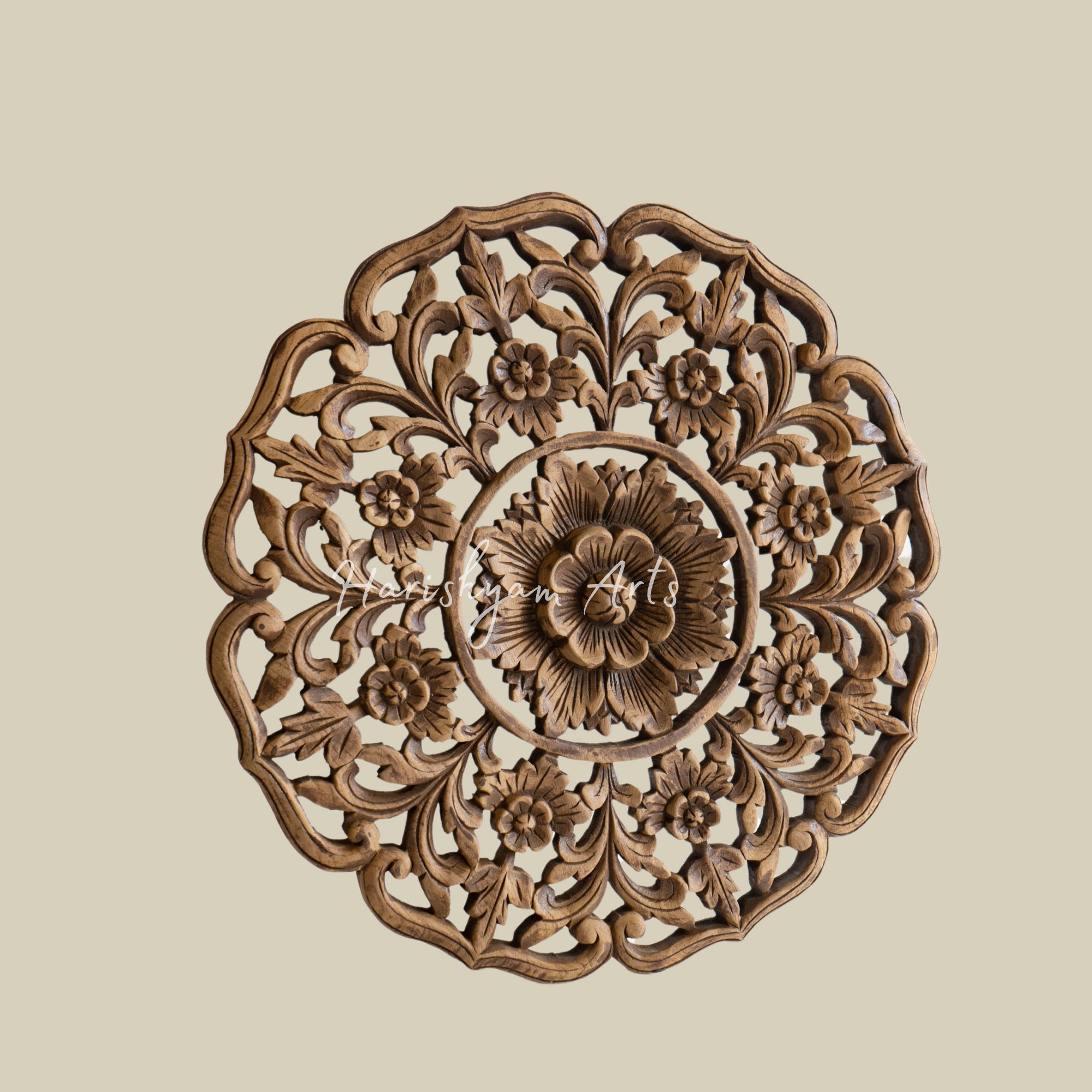 24" Wood Medallion Round Floral Wall Art Decor1