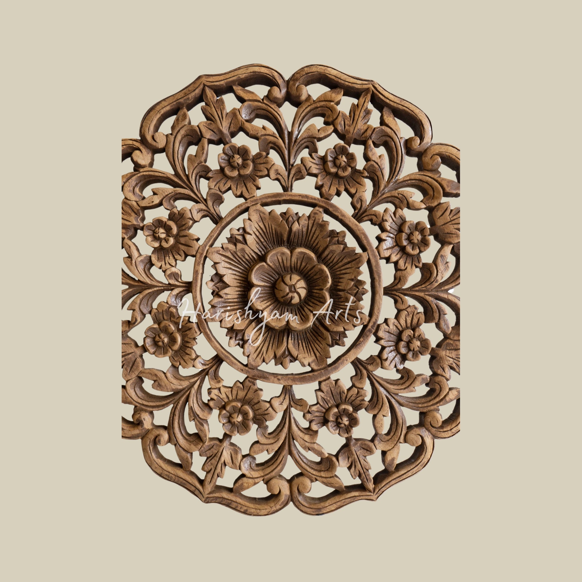 24" Wood Medallion Round Floral Wall Art Decor2