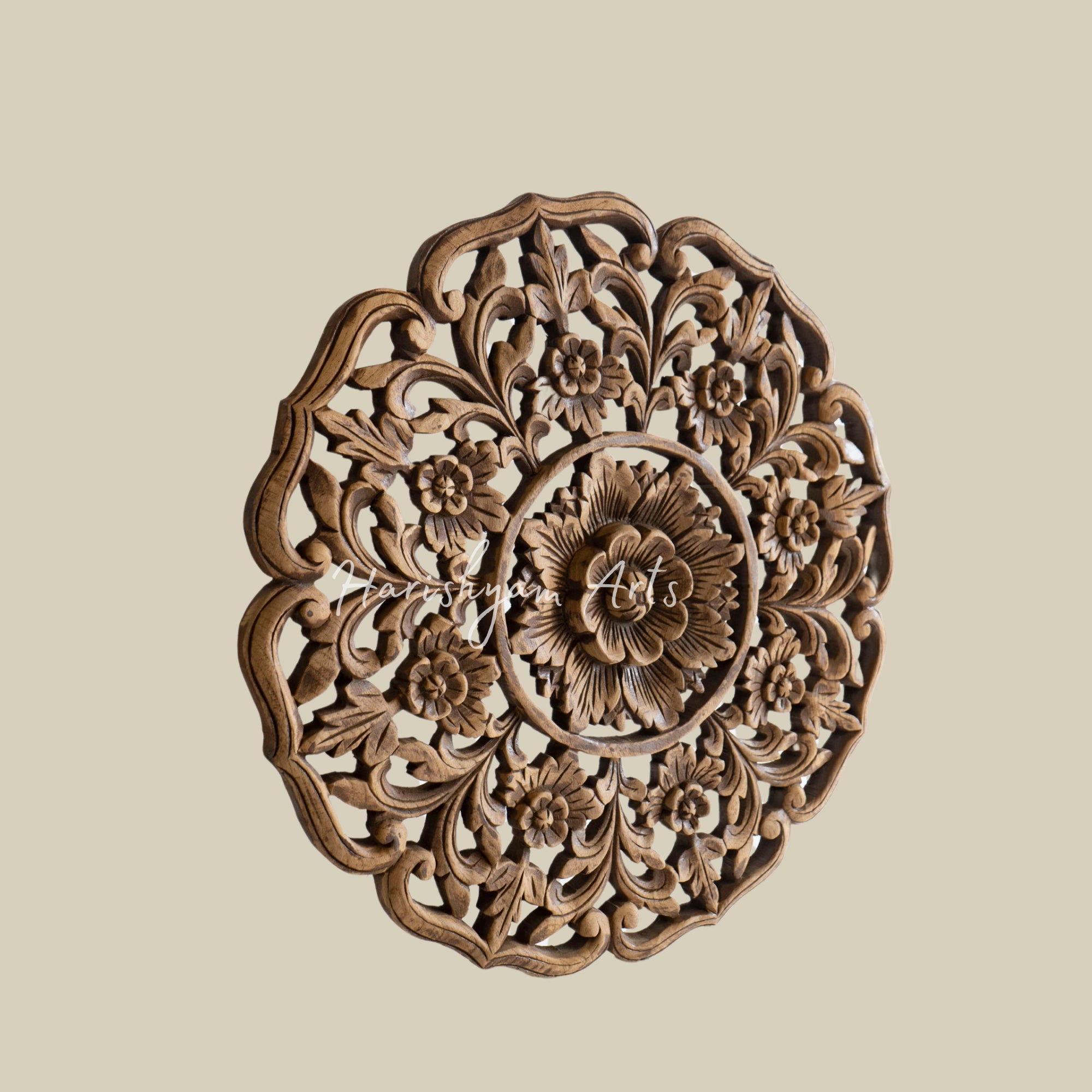 24" Wood Medallion Round Floral Wall Art Decor4