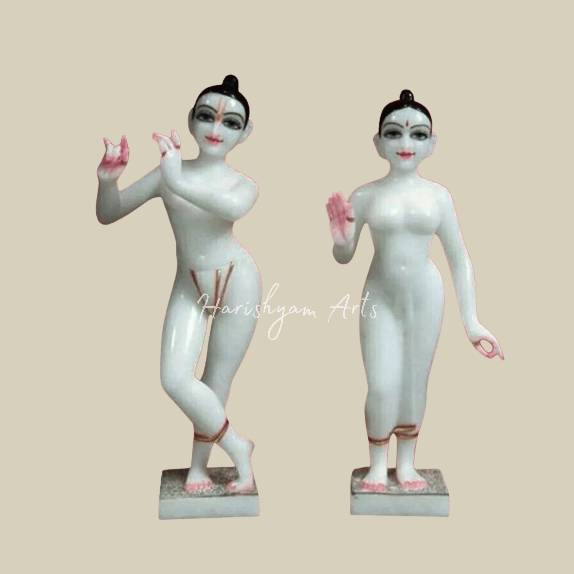 24" Pure Marble Iskcon Radha Krishna Statue with Lotus Pedestal