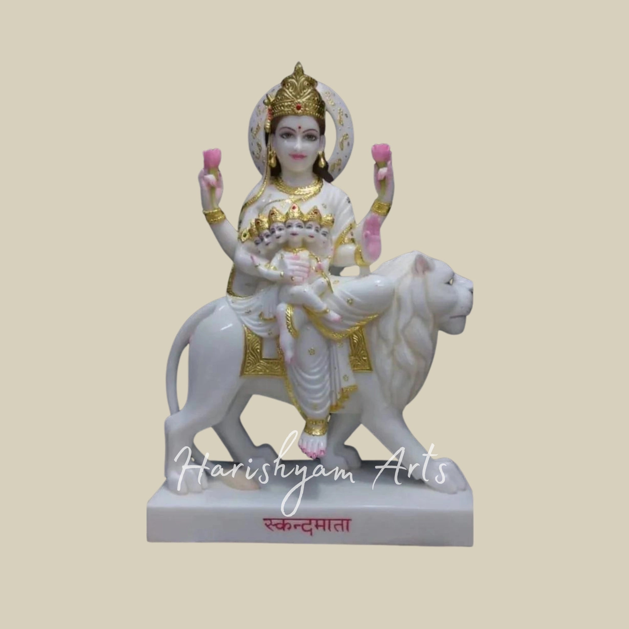 24" White Skanda Mata Marble Statue for Temple & Home