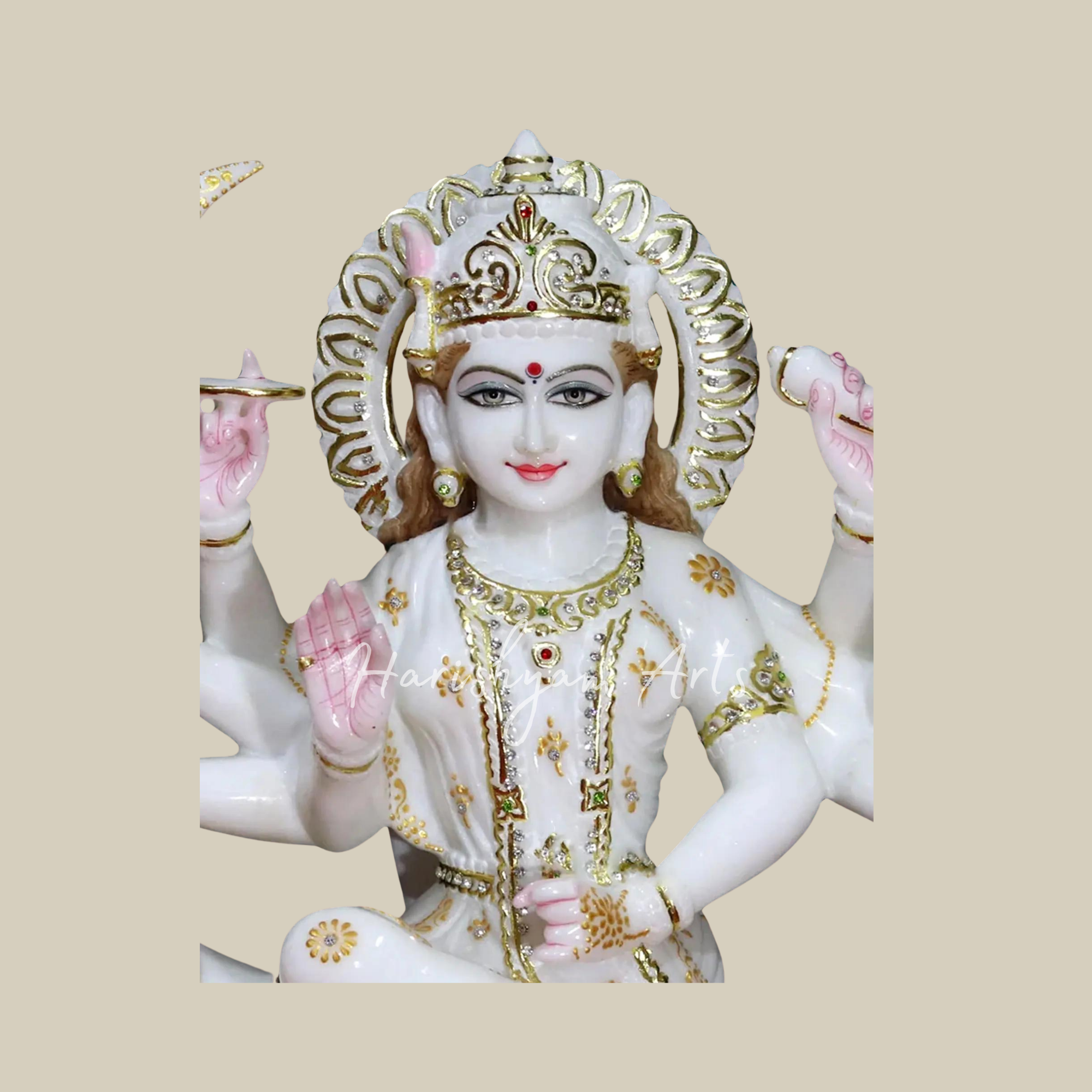 24" Durga Maa Seated On Lion Makrana Marble Statue