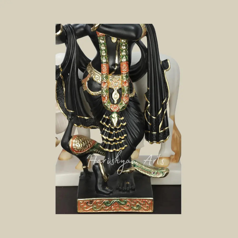 24" Fluting Krishna with His Cow Black Marble Deity